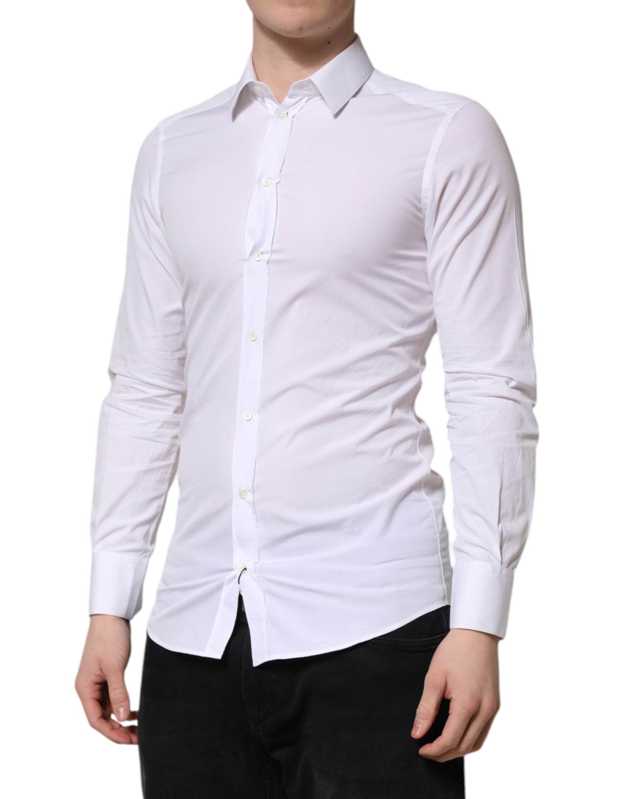 Dolce & Gabbana White GOLD Cotton Long Sleeve Men Formal Shirt - Hilstor