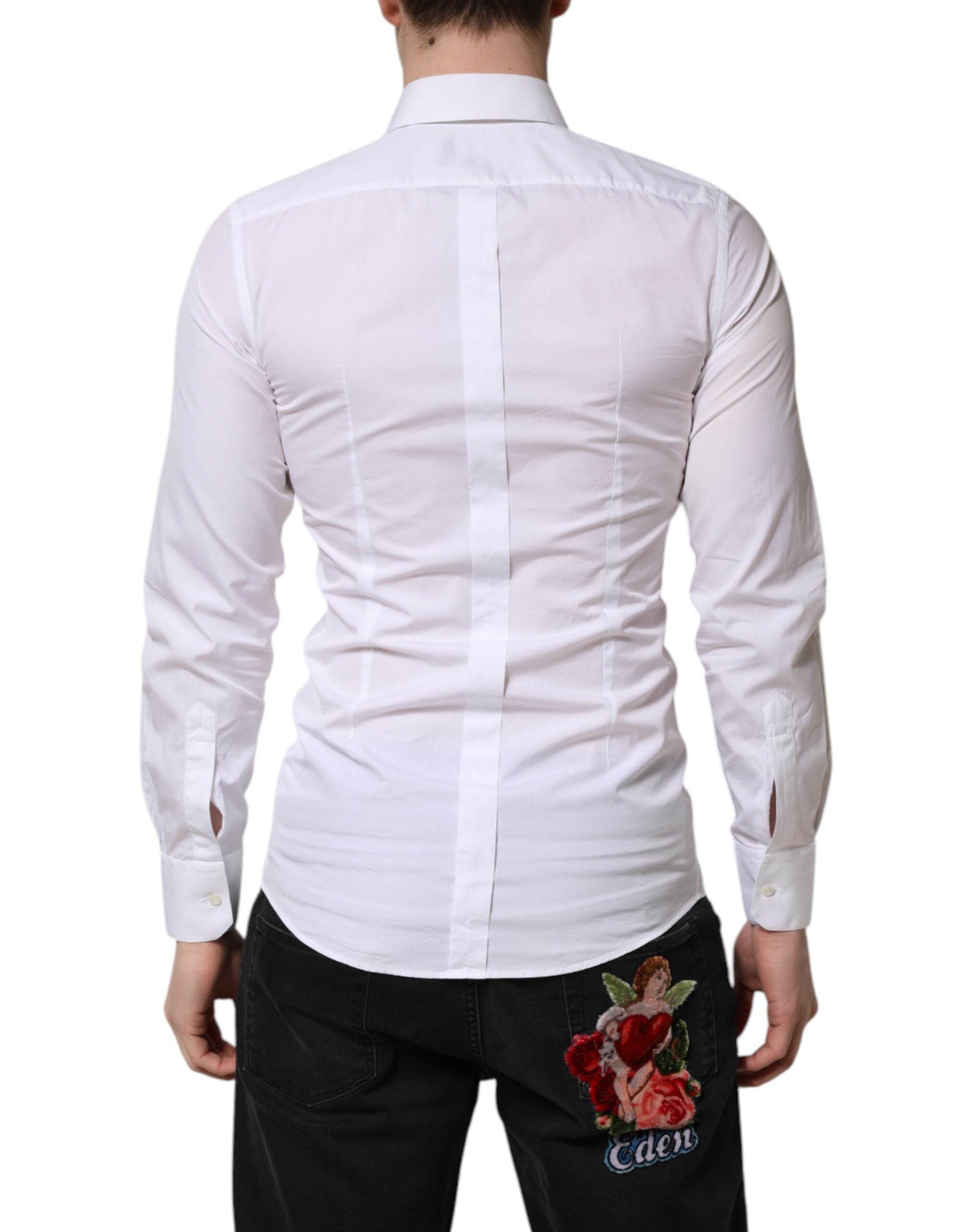 Dolce & Gabbana White GOLD Cotton Long Sleeve Men Formal Shirt - Hilstor