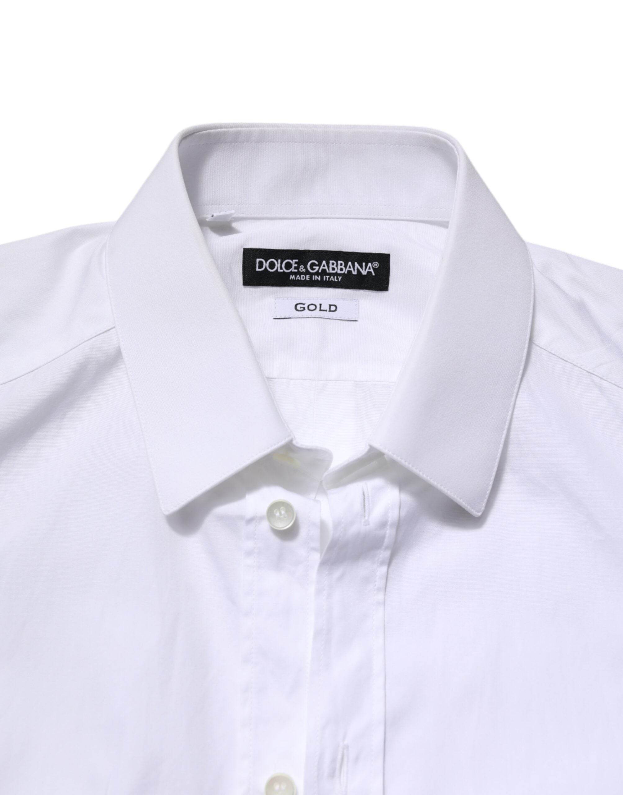 Dolce & Gabbana White GOLD Cotton Long Sleeve Men Formal Shirt - Hilstor