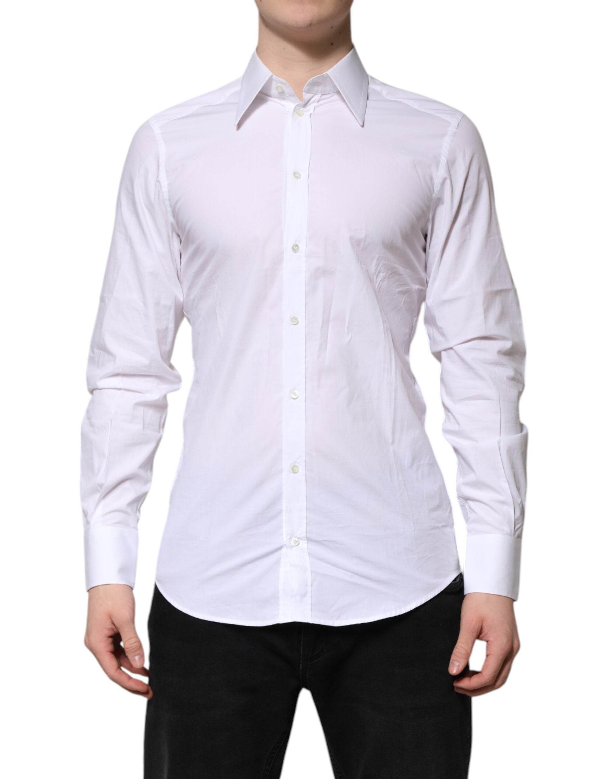 Dolce & Gabbana White GOLD Cotton Poplin Dress Formal Shirt - Hilstor