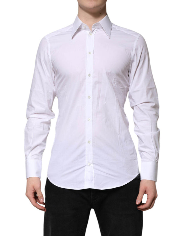 Dolce & Gabbana White GOLD Cotton Poplin Dress Formal Shirt - Hilstor