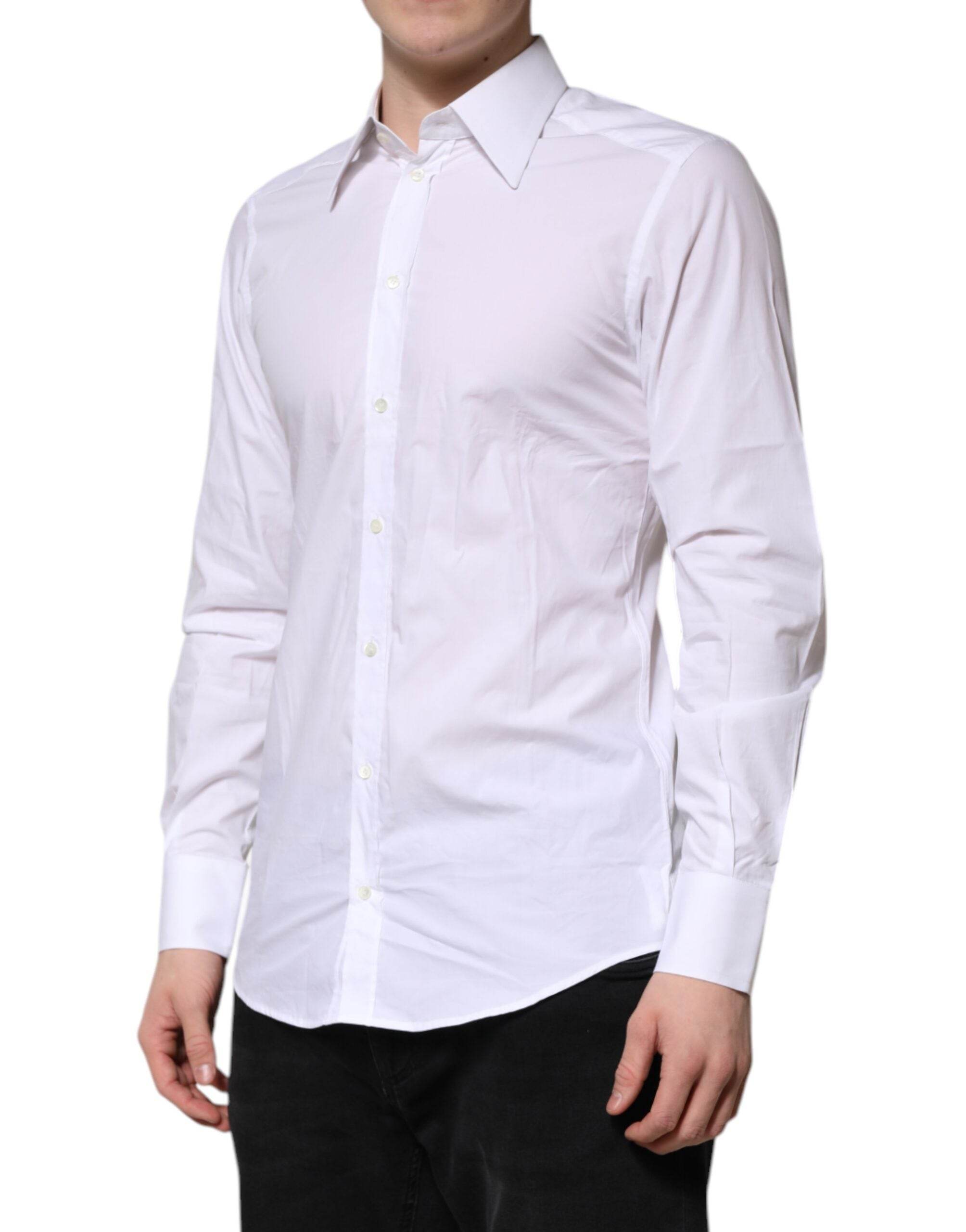 Dolce & Gabbana White GOLD Cotton Poplin Dress Formal Shirt - Hilstor