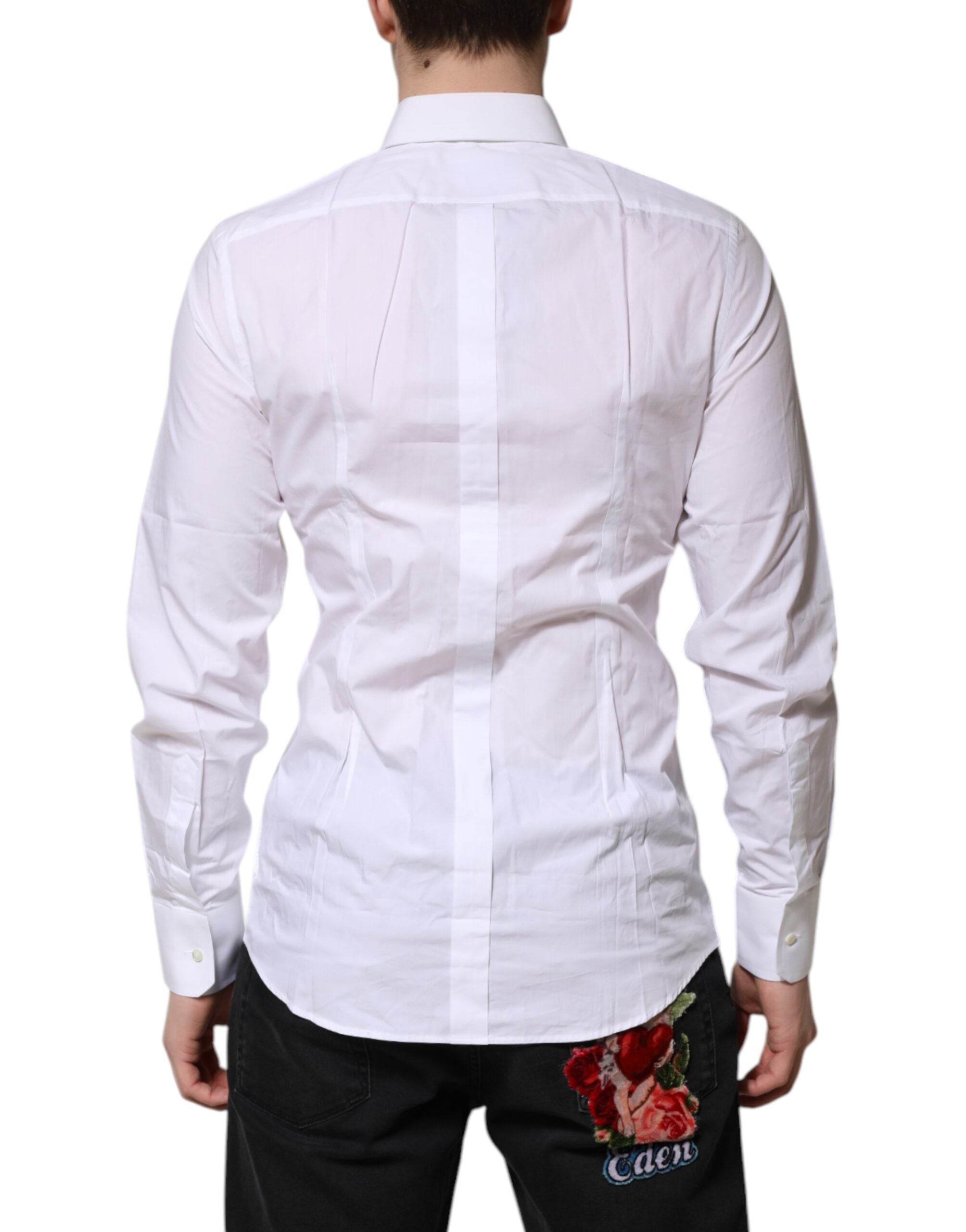 Dolce & Gabbana White GOLD Cotton Poplin Dress Formal Shirt - Hilstor