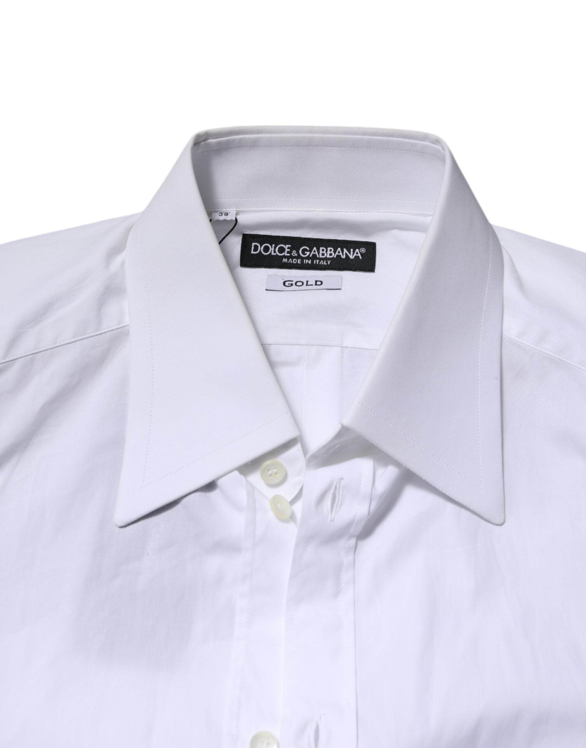 Dolce & Gabbana White GOLD Cotton Poplin Dress Formal Shirt - Hilstor