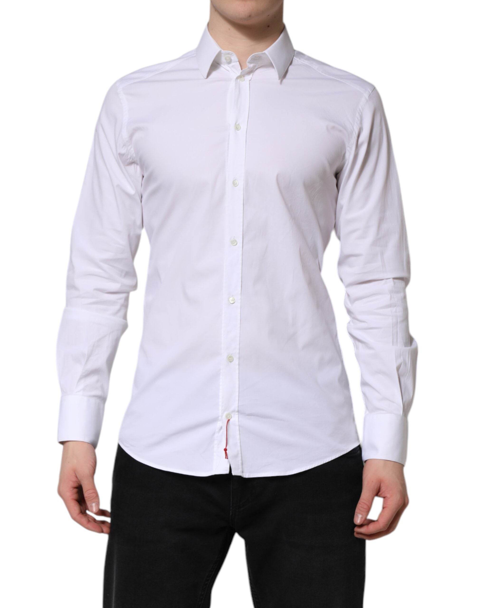 Dolce & Gabbana White GOLD Cotton Men Dress Formal Shirt - Hilstor