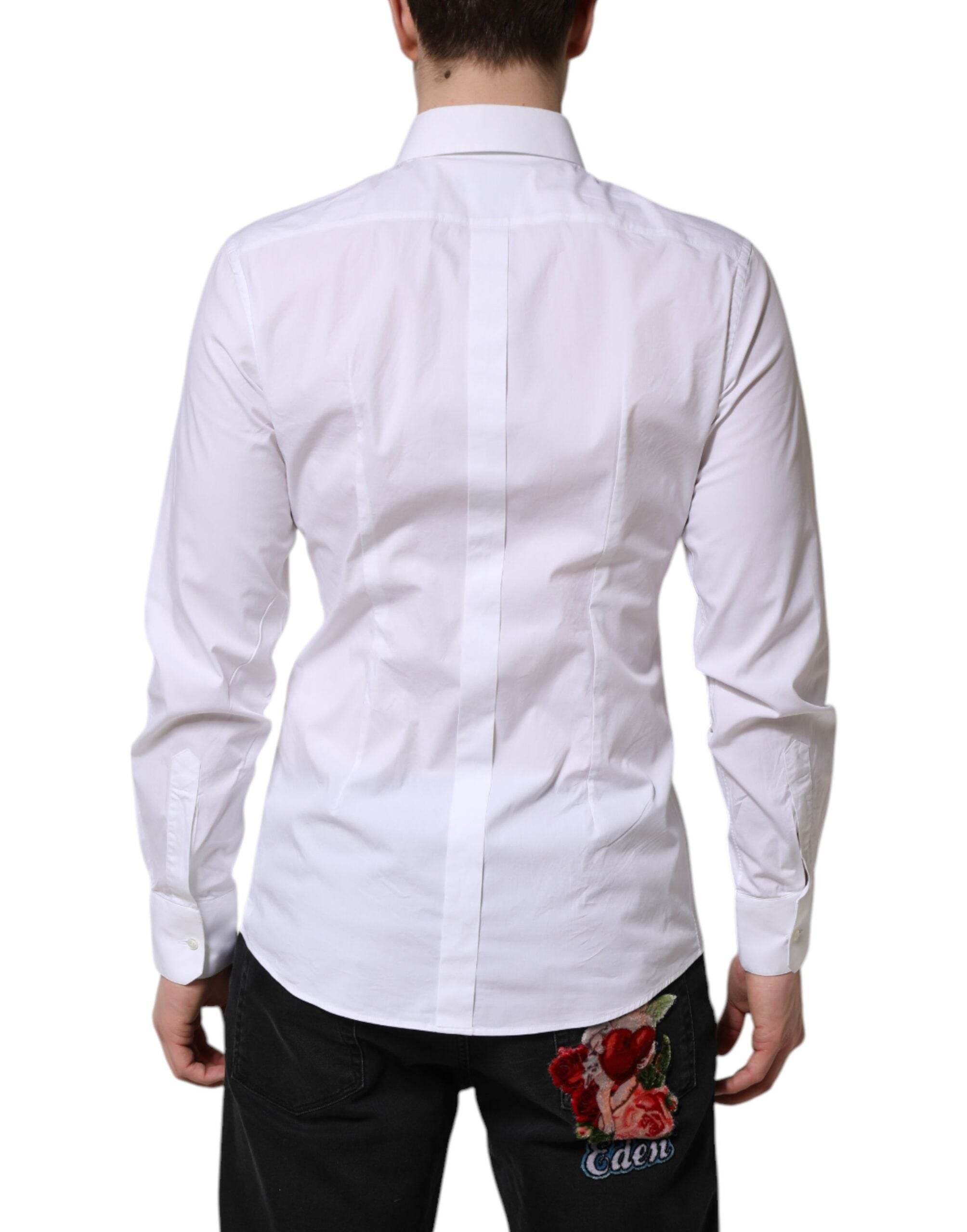 Dolce & Gabbana White GOLD Cotton Men Dress Formal Shirt - Hilstor