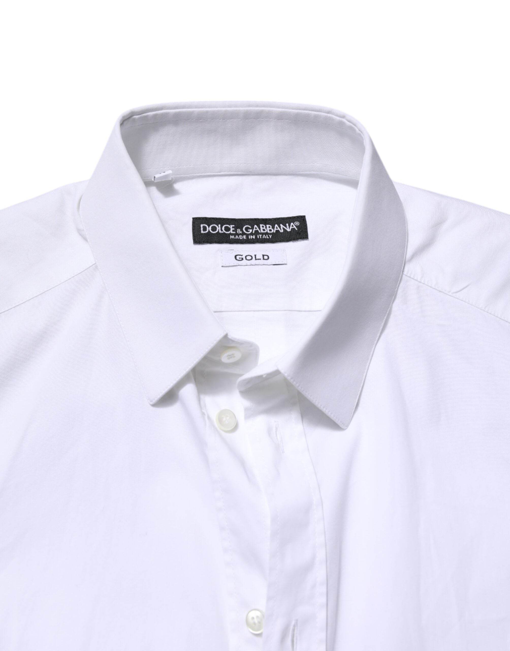Dolce & Gabbana White GOLD Cotton Men Dress Formal Shirt - Hilstor
