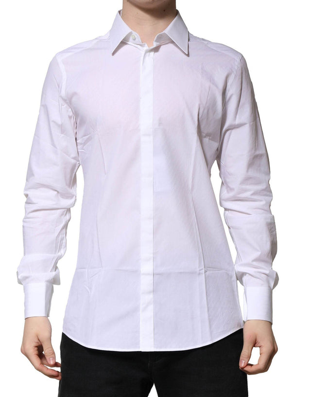 Dolce & Gabbana White GOLD Cotton Long Sleeves Men Formal Shirt - Hilstor