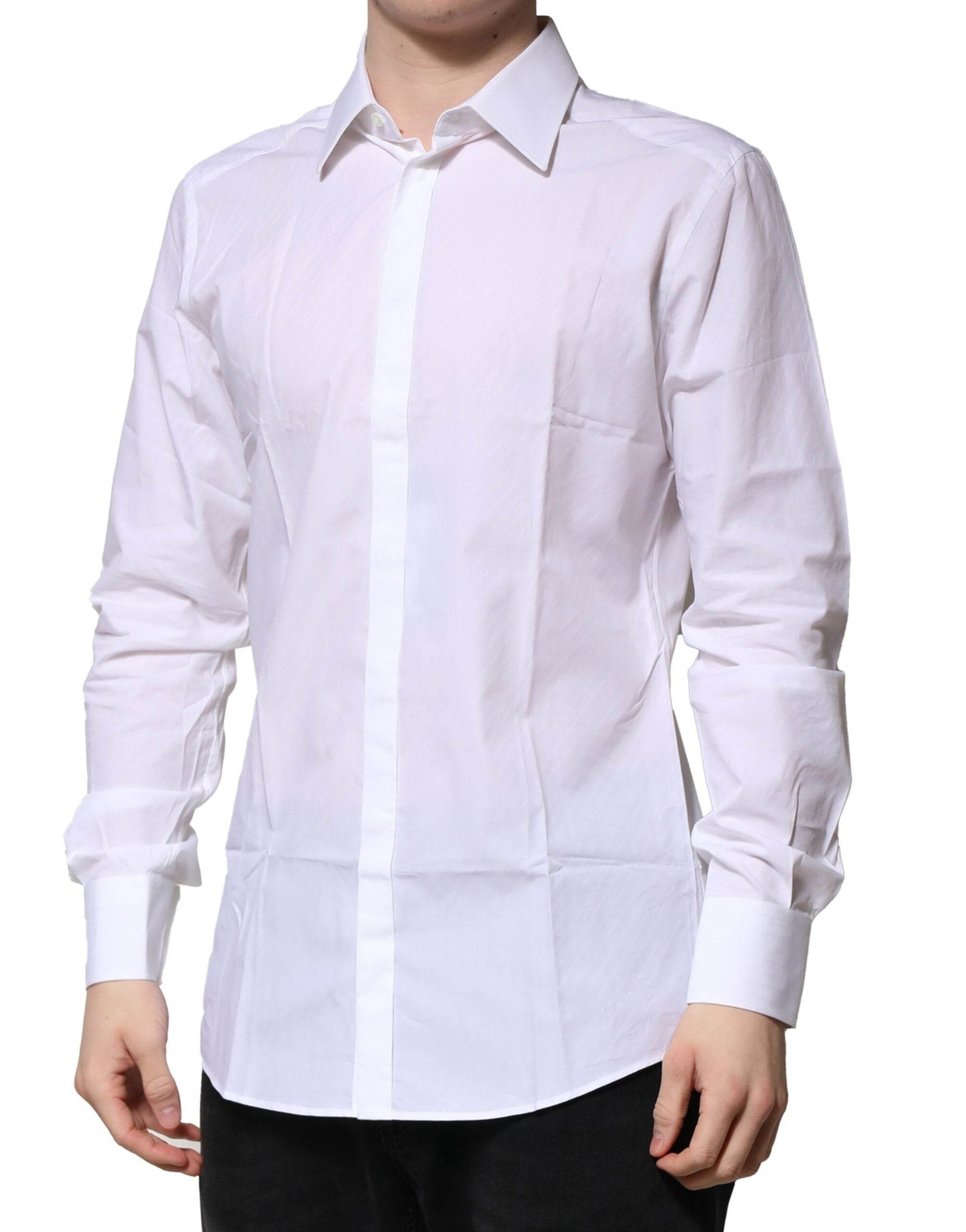 Dolce & Gabbana White GOLD Cotton Long Sleeves Men Formal Shirt - Hilstor