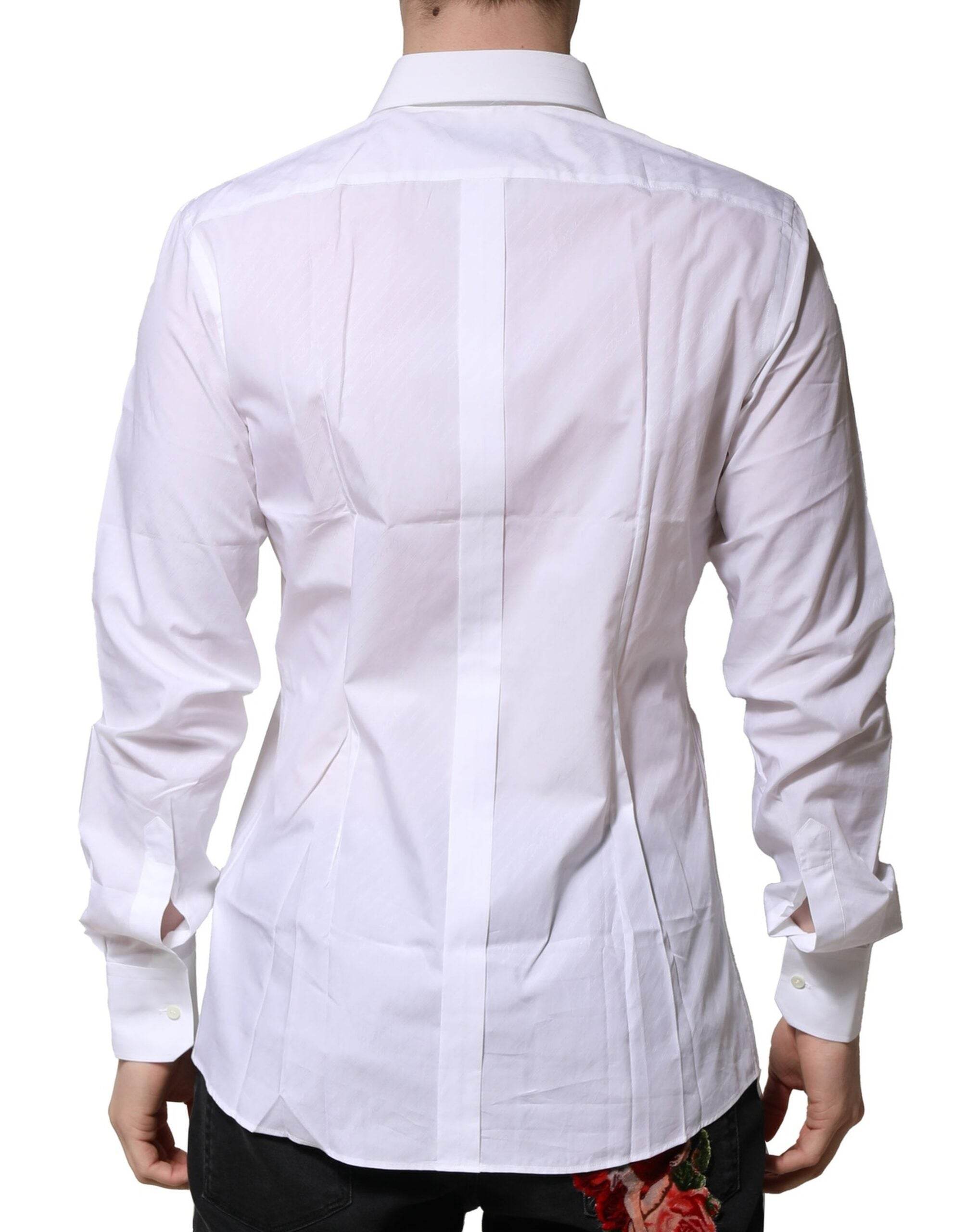 Dolce & Gabbana White GOLD Cotton Long Sleeves Men Formal Shirt - Hilstor