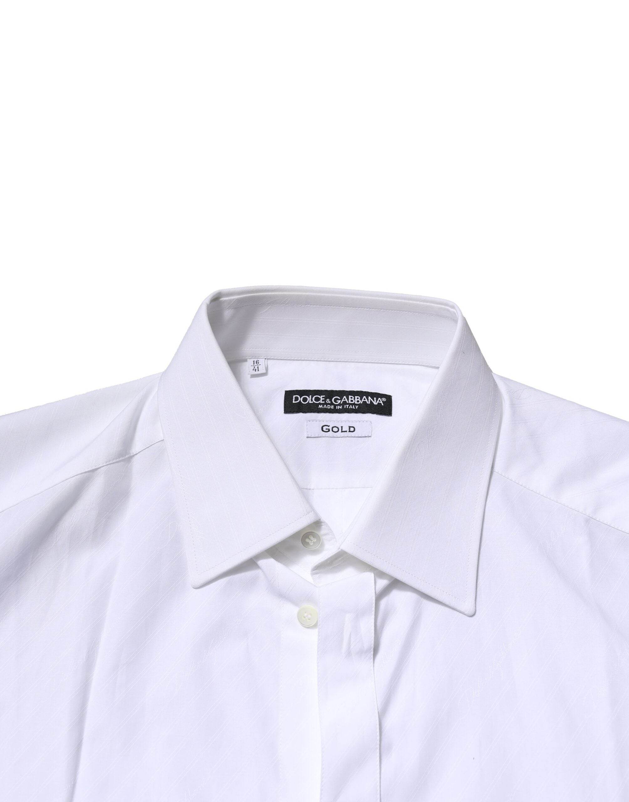 Dolce & Gabbana White GOLD Cotton Long Sleeves Men Formal Shirt - Hilstor