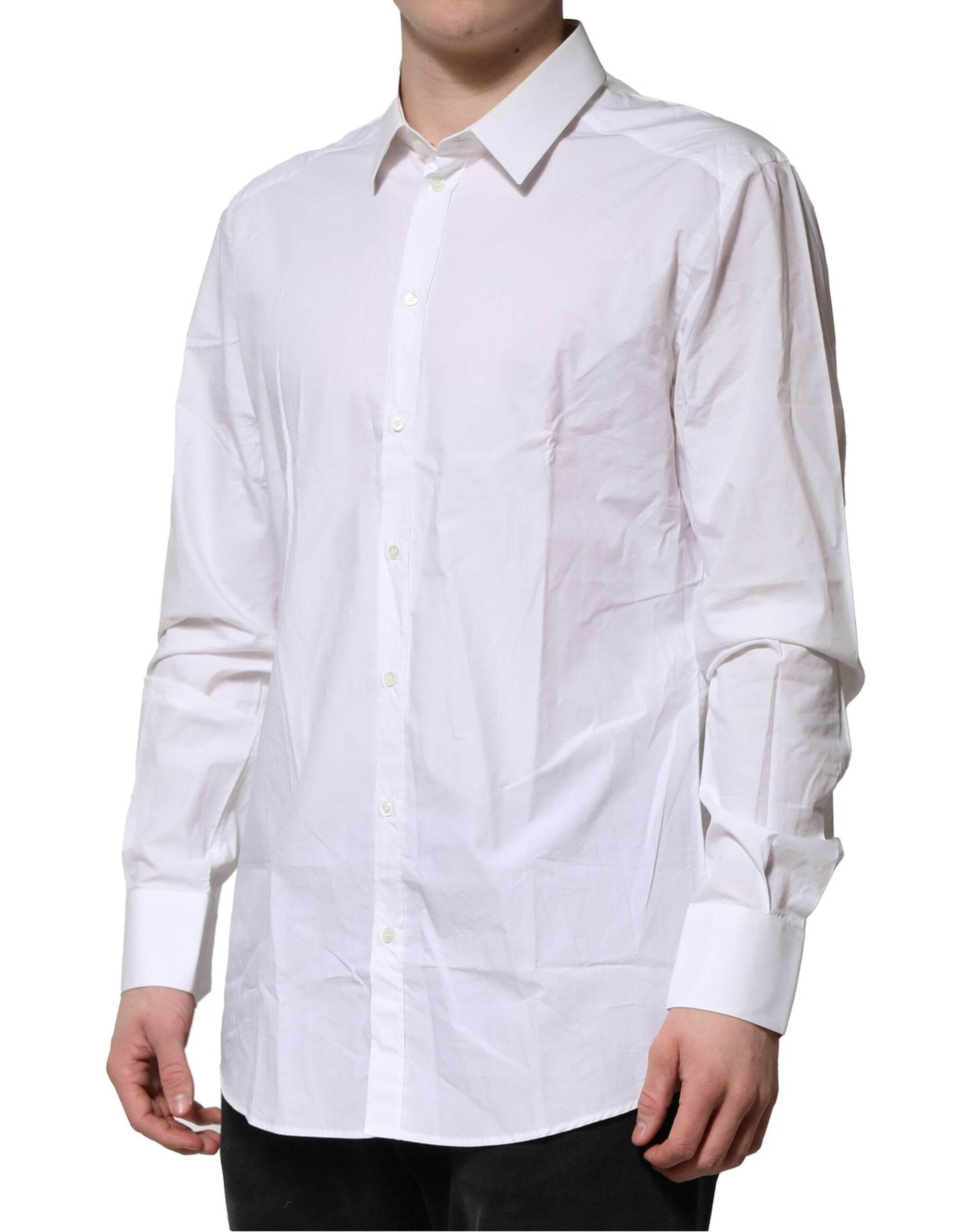 Dolce & Gabbana White GOLD Cotton Men Dress Formal Shirt - Hilstor