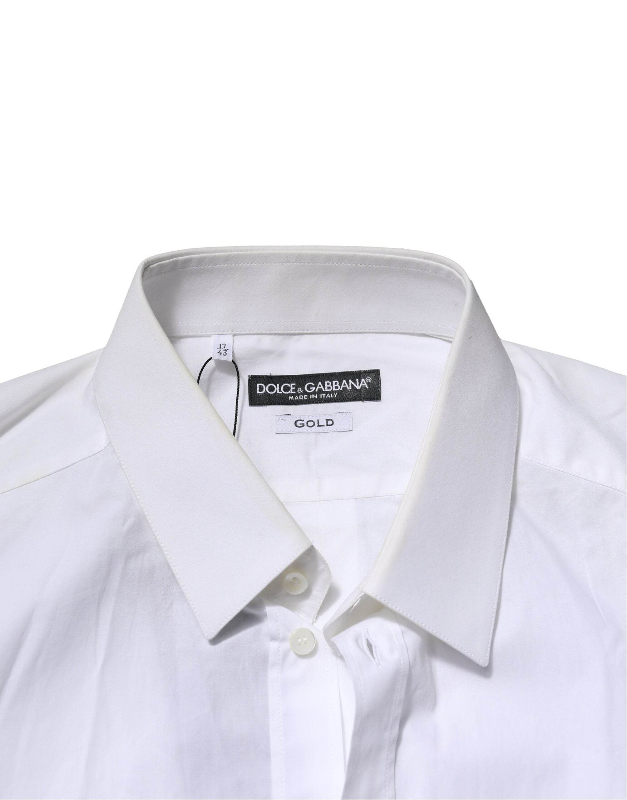 Dolce & Gabbana White GOLD Cotton Men Dress Formal Shirt - Hilstor