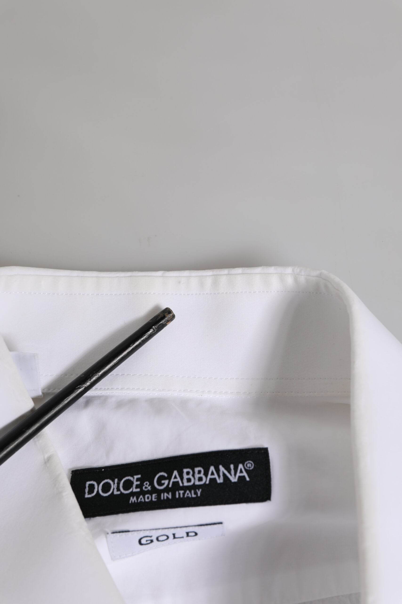 Dolce & Gabbana White GOLD Cotton Men Dress Formal Shirt - Hilstor