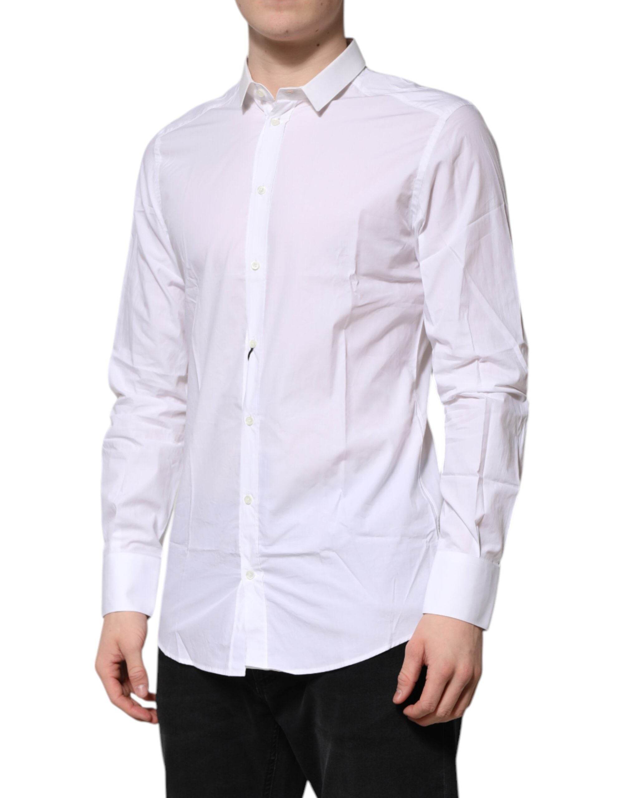 Dolce & Gabbana White GOLD Cotton Long Sleeves Men Formal Shirt - Hilstor