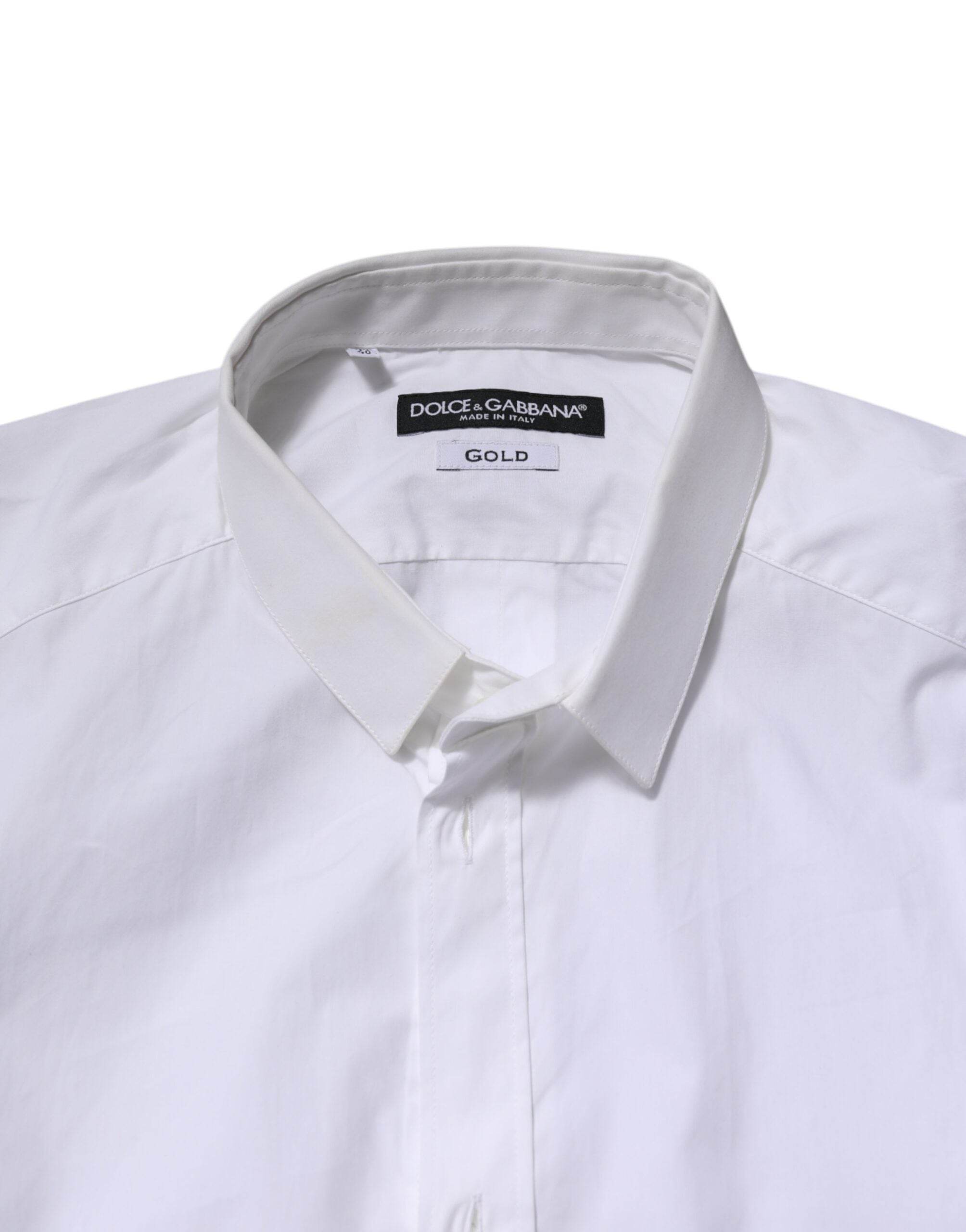 Dolce & Gabbana White GOLD Cotton Long Sleeves Men Formal Shirt - Hilstor