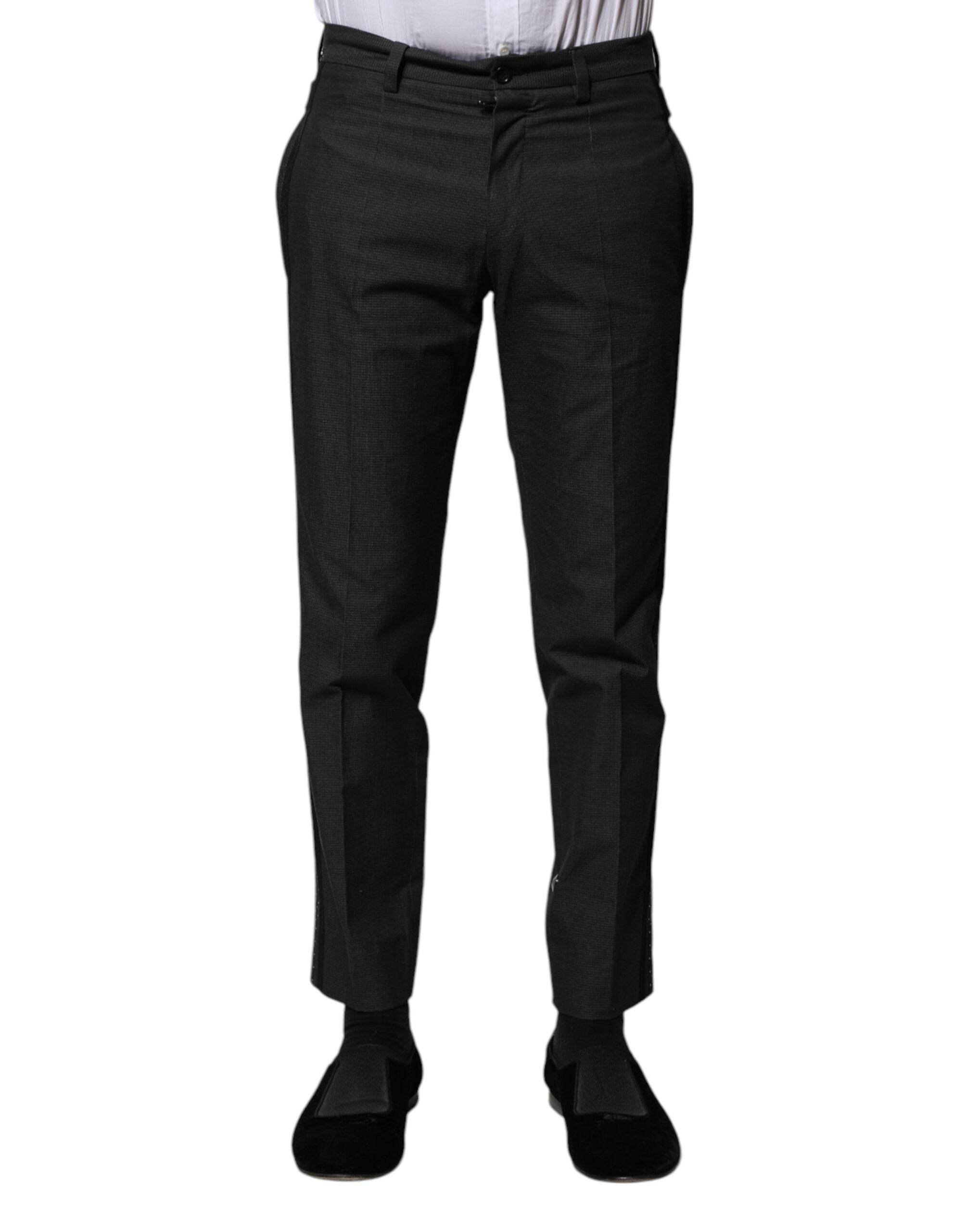 Dolce & Gabbana Gray Cotton Patterned Formal Pants - Hilstor