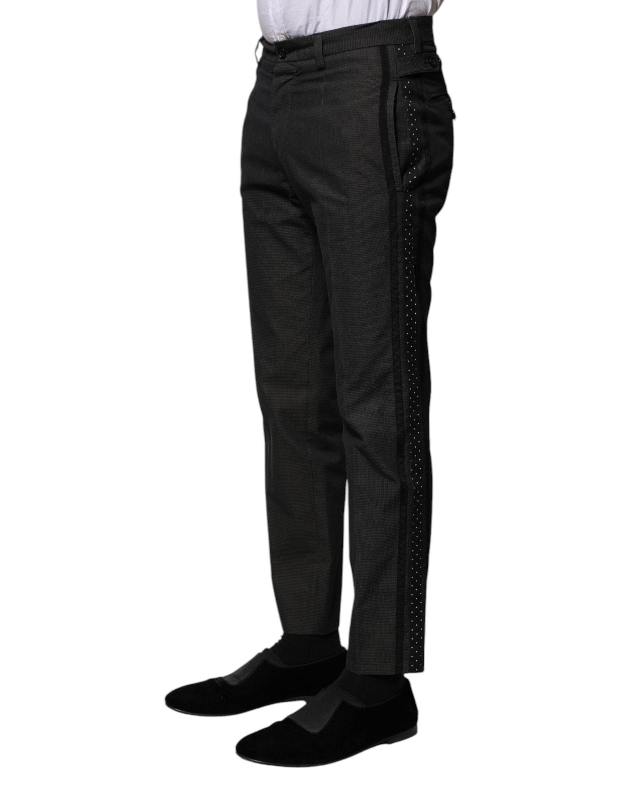 Dolce & Gabbana Gray Cotton Patterned Formal Pants - Hilstor