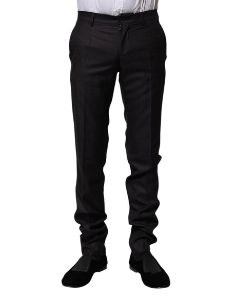 Dolce & Gabbana Black Wool Patterned Formal Pants - Hilstor