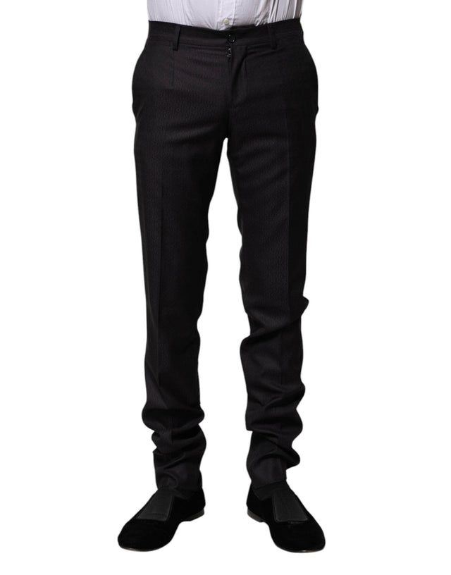 Dolce & Gabbana Black Wool Patterned Formal Pants - Hilstor