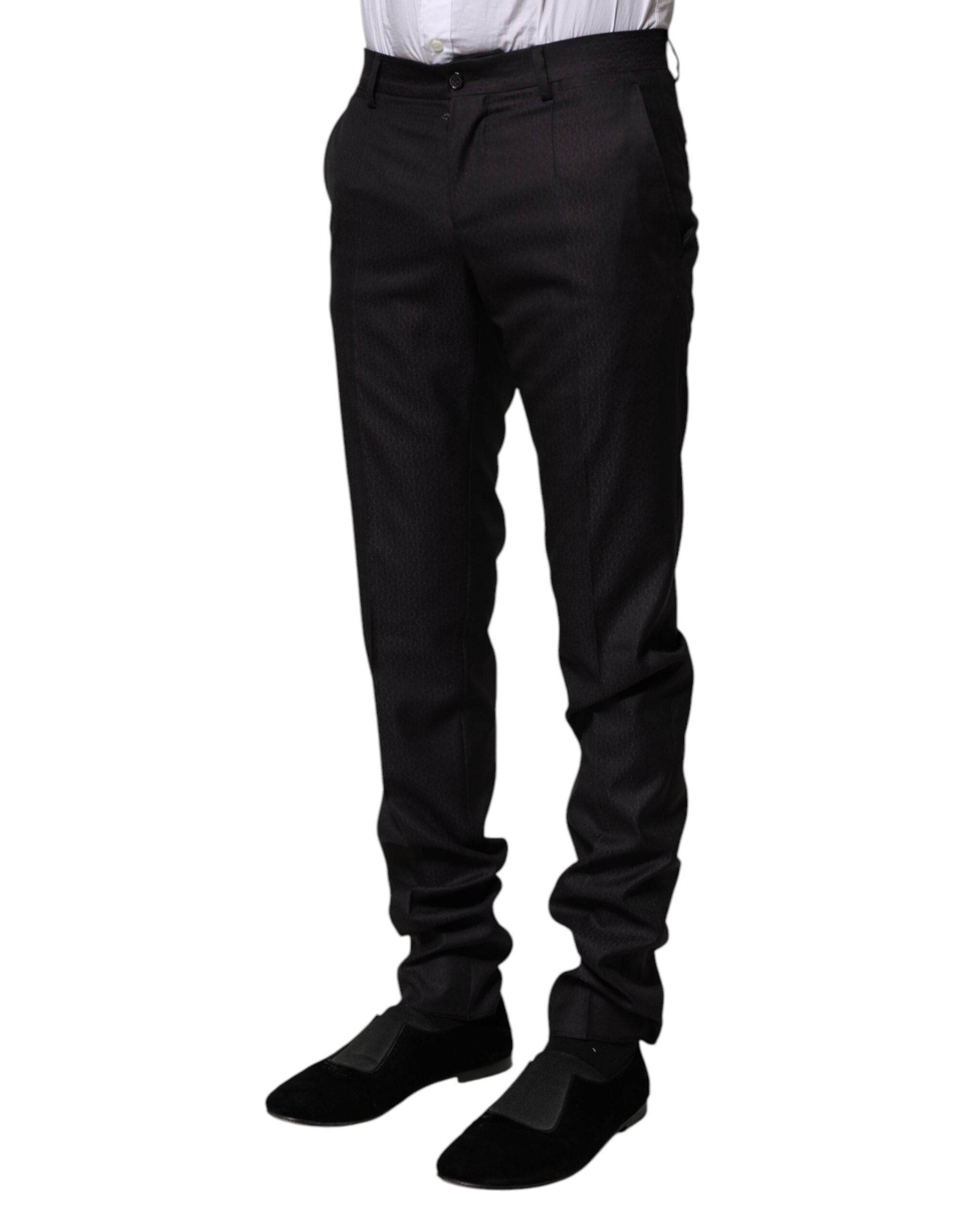 Dolce & Gabbana Black Wool Patterned Formal Pants - Hilstor