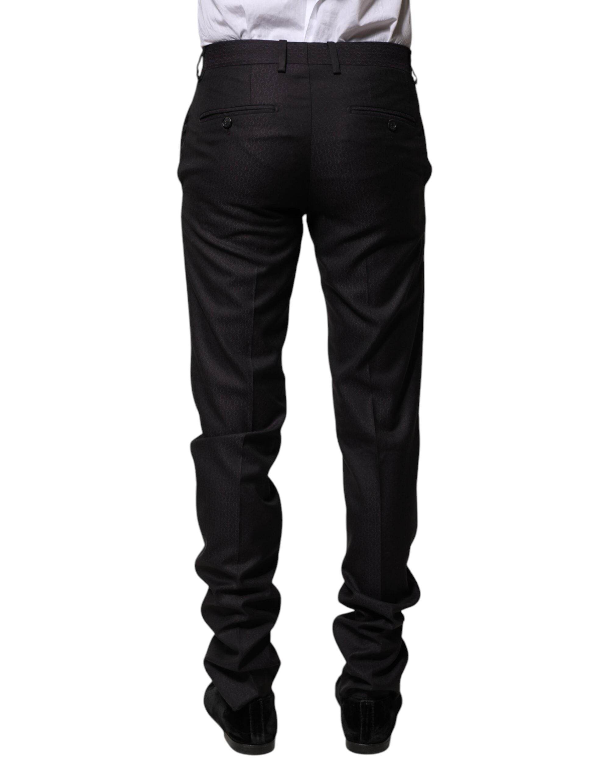 Dolce & Gabbana Black Wool Patterned Formal Pants - Hilstor