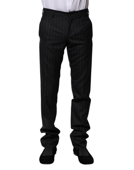 Dolce & Gabbana Black Wool Striped Formal Pants - Hilstor