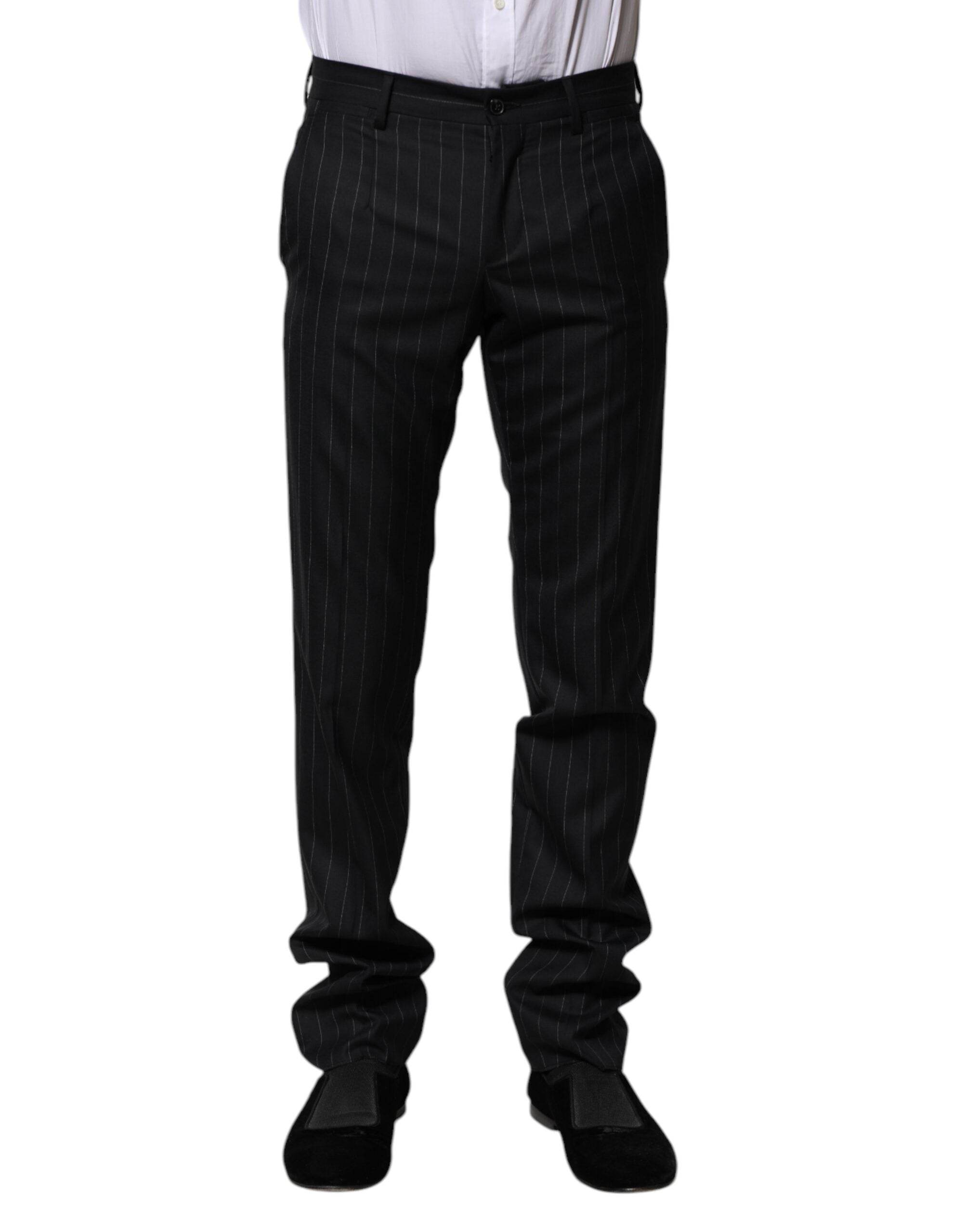 Dolce & Gabbana Black Wool Striped Formal Pants - Hilstor