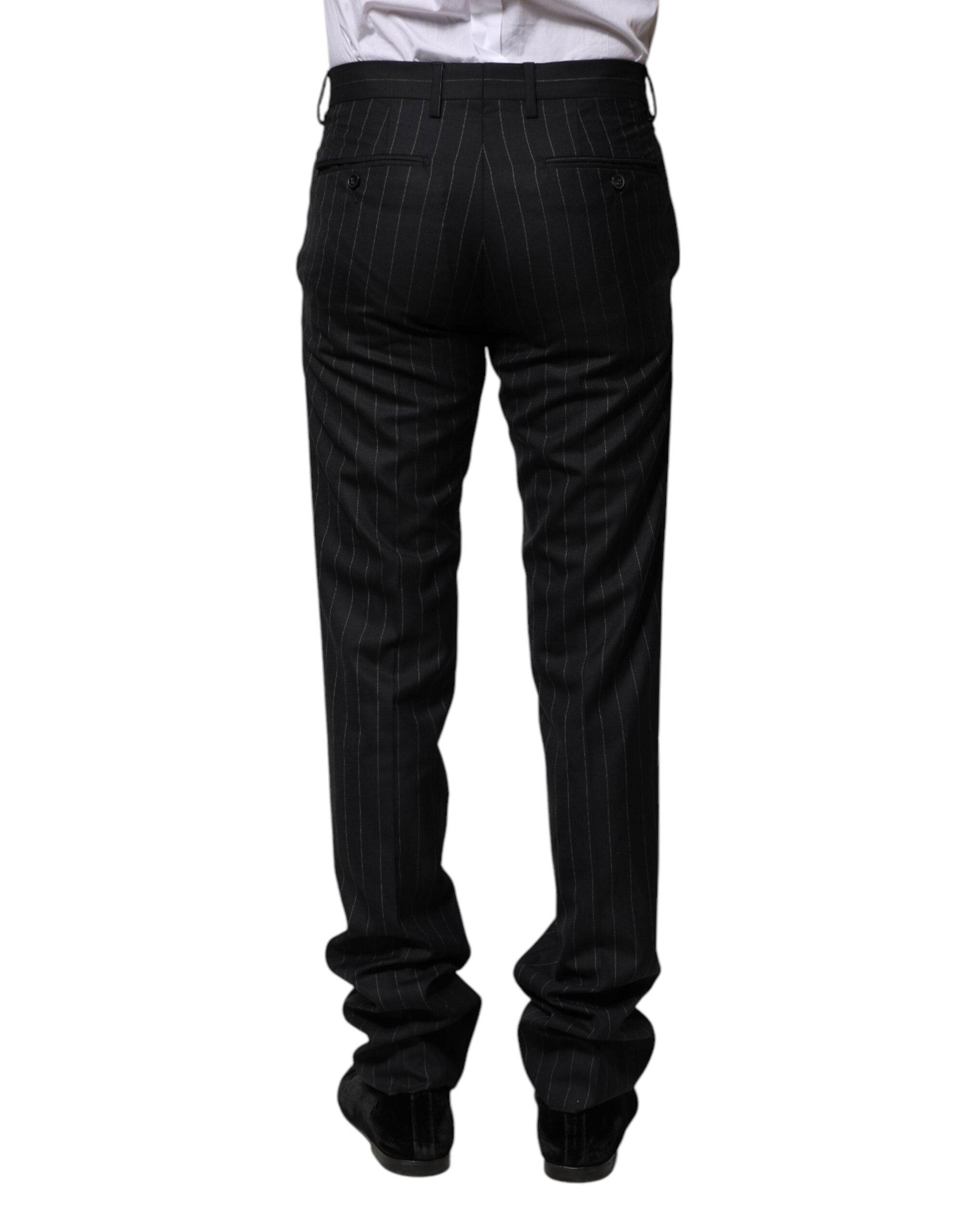 Dolce & Gabbana Black Wool Striped Formal Pants - Hilstor