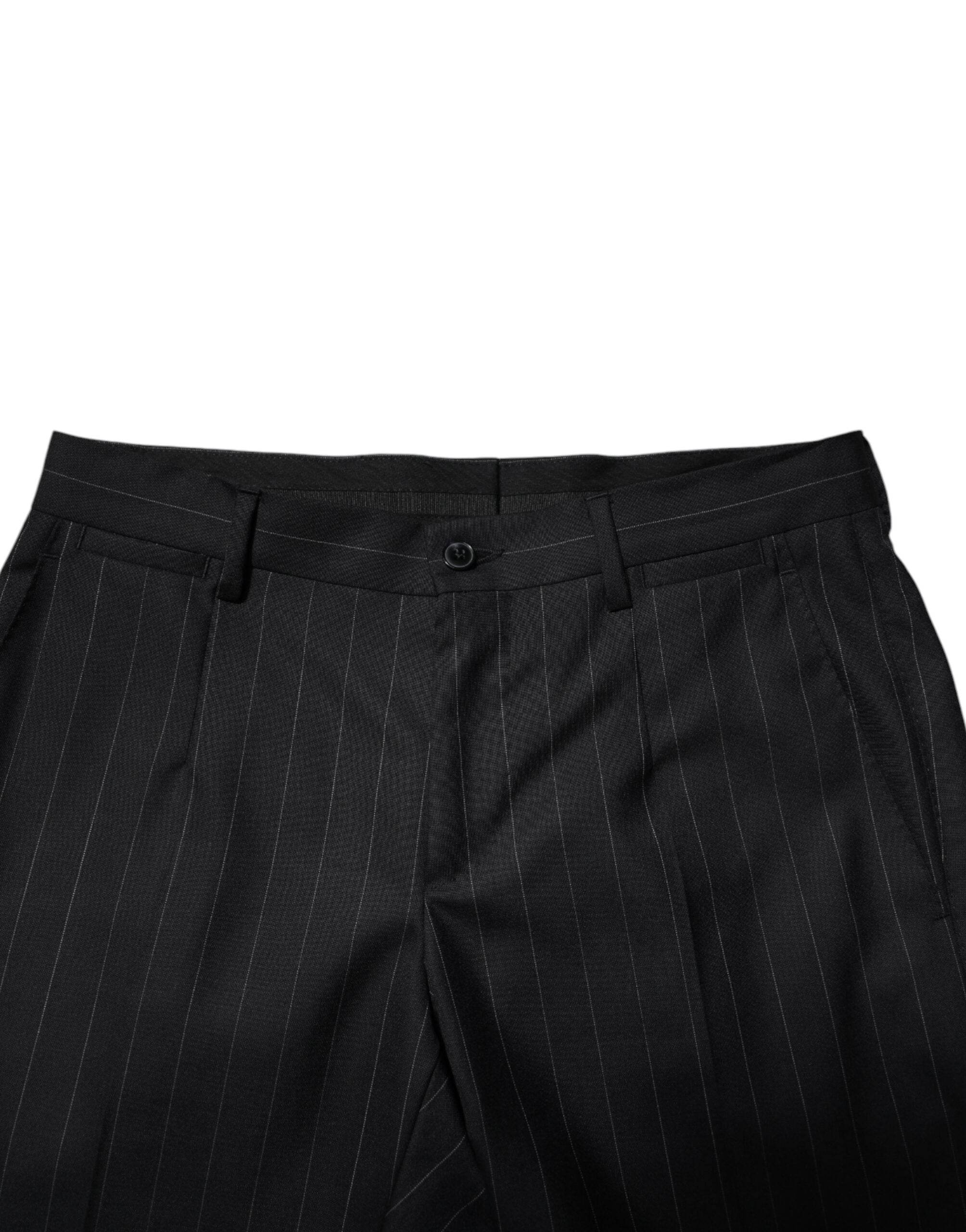 Dolce & Gabbana Black Wool Striped Formal Pants - Hilstor