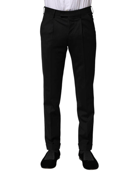 PT Torino Black Solid Formal Tapered Men Dress Pants - Hilstor