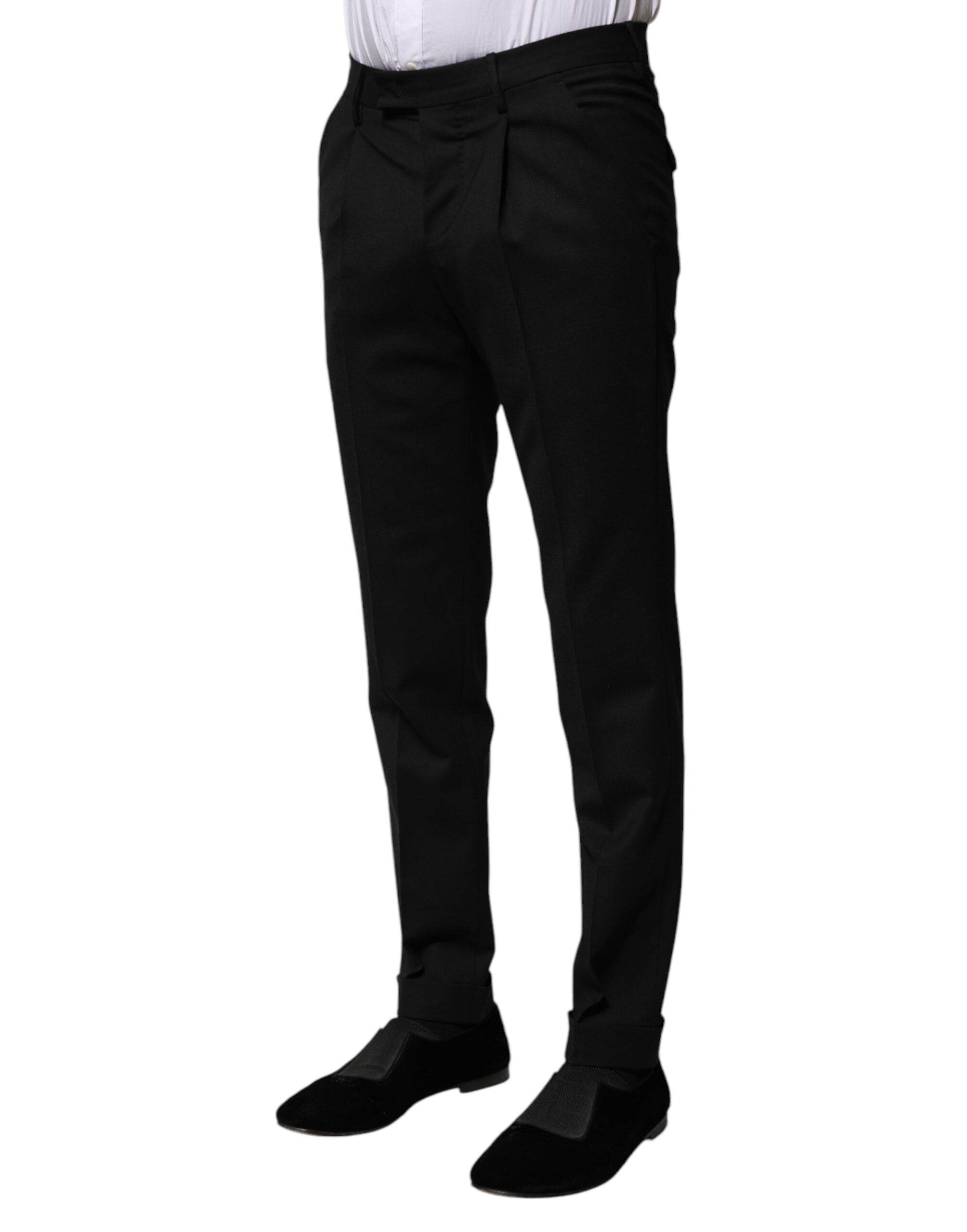 PT Torino Black Solid Formal Tapered Men Dress Pants - Hilstor