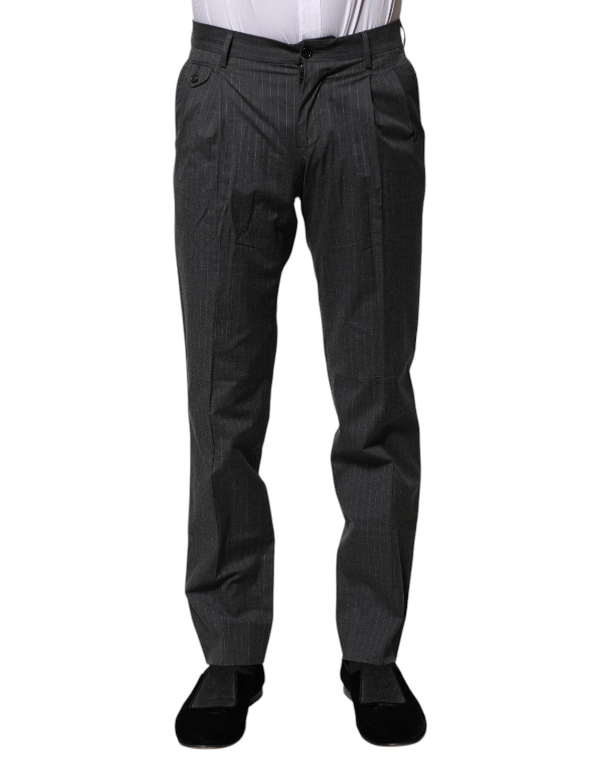 Dolce & Gabbana Gray Striped Cotton Formal Pants - Hilstor