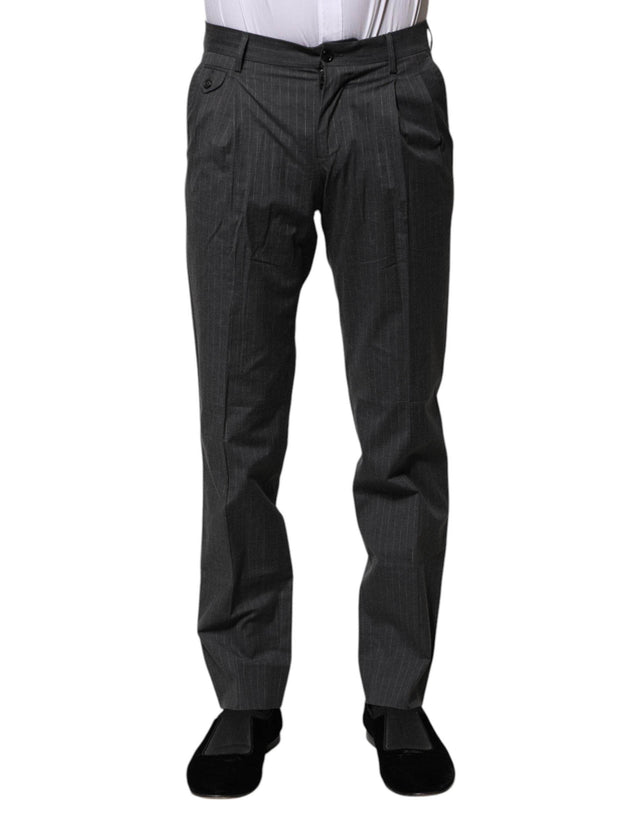 Dolce & Gabbana Gray Striped Cotton Formal Pants - Hilstor