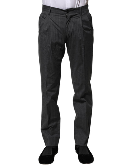 Dolce & Gabbana Gray Striped Cotton Formal Pants - Hilstor