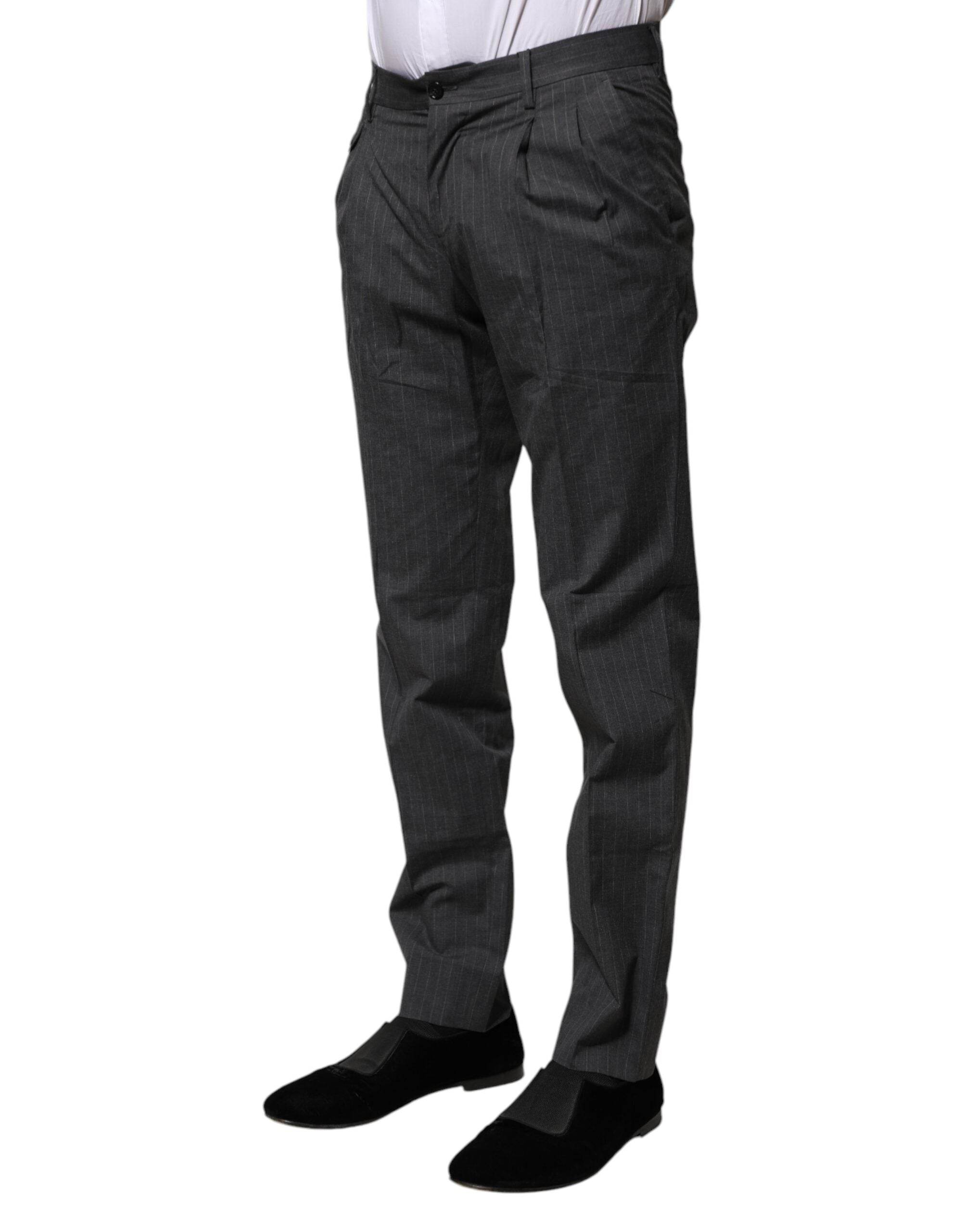 Dolce & Gabbana Gray Striped Cotton Formal Pants - Hilstor