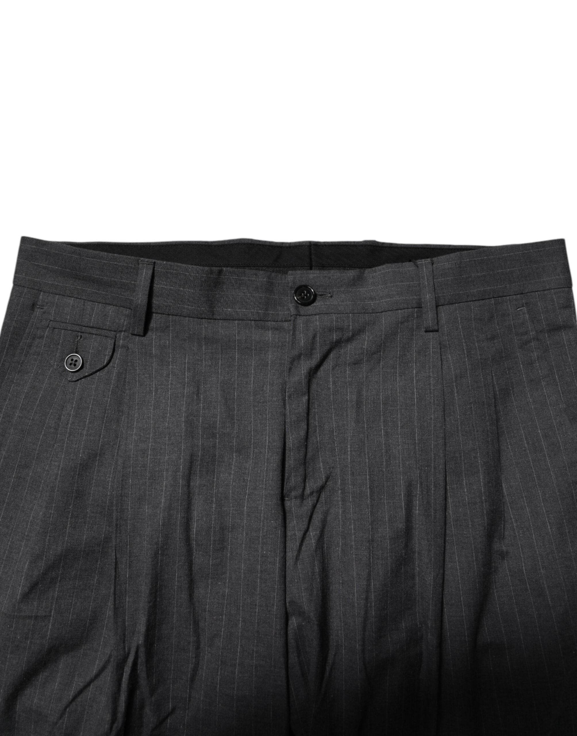 Dolce & Gabbana Gray Striped Cotton Formal Pants - Hilstor