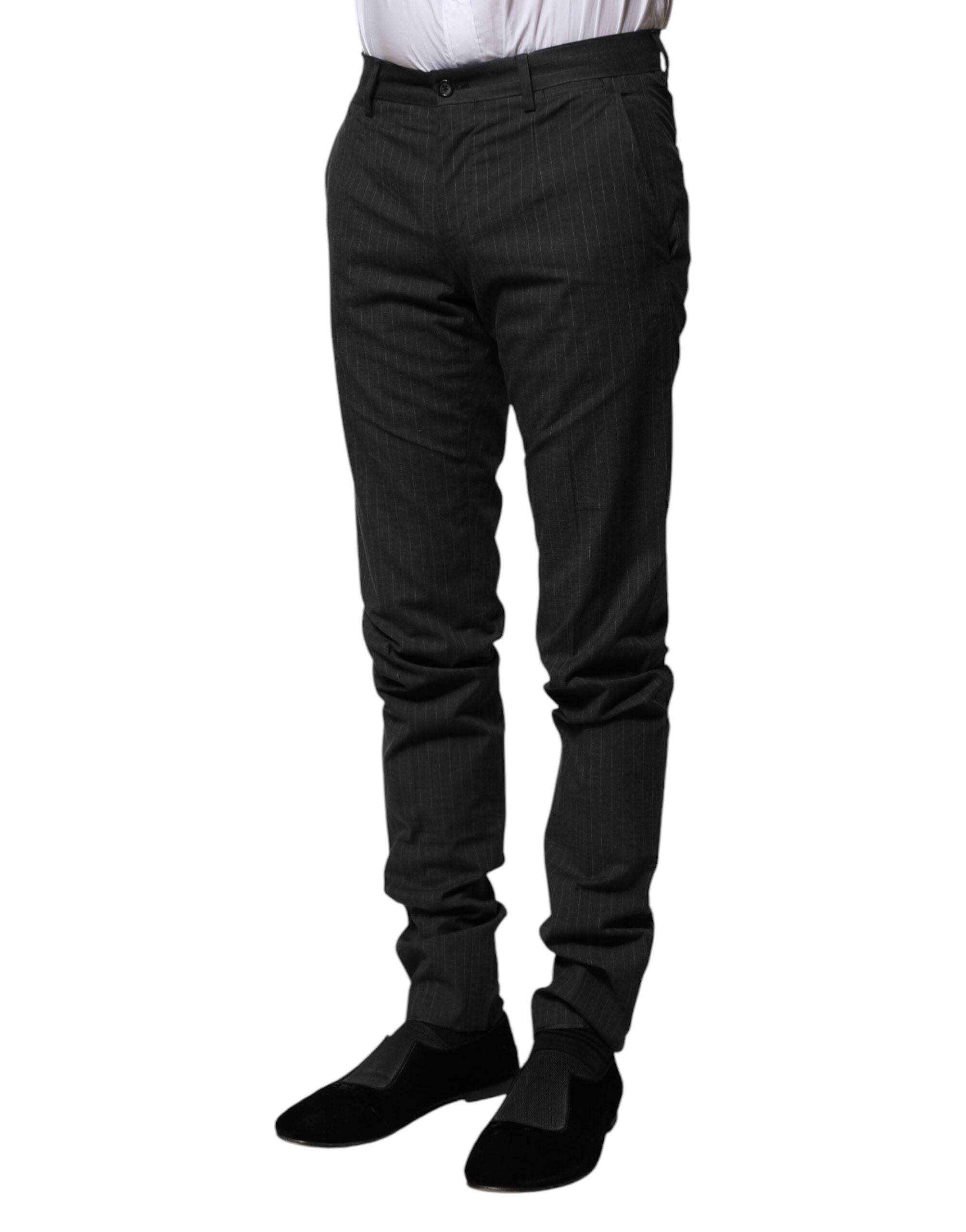 Dolce & Gabbana Gray Striped Cotton Formal Pants - Hilstor