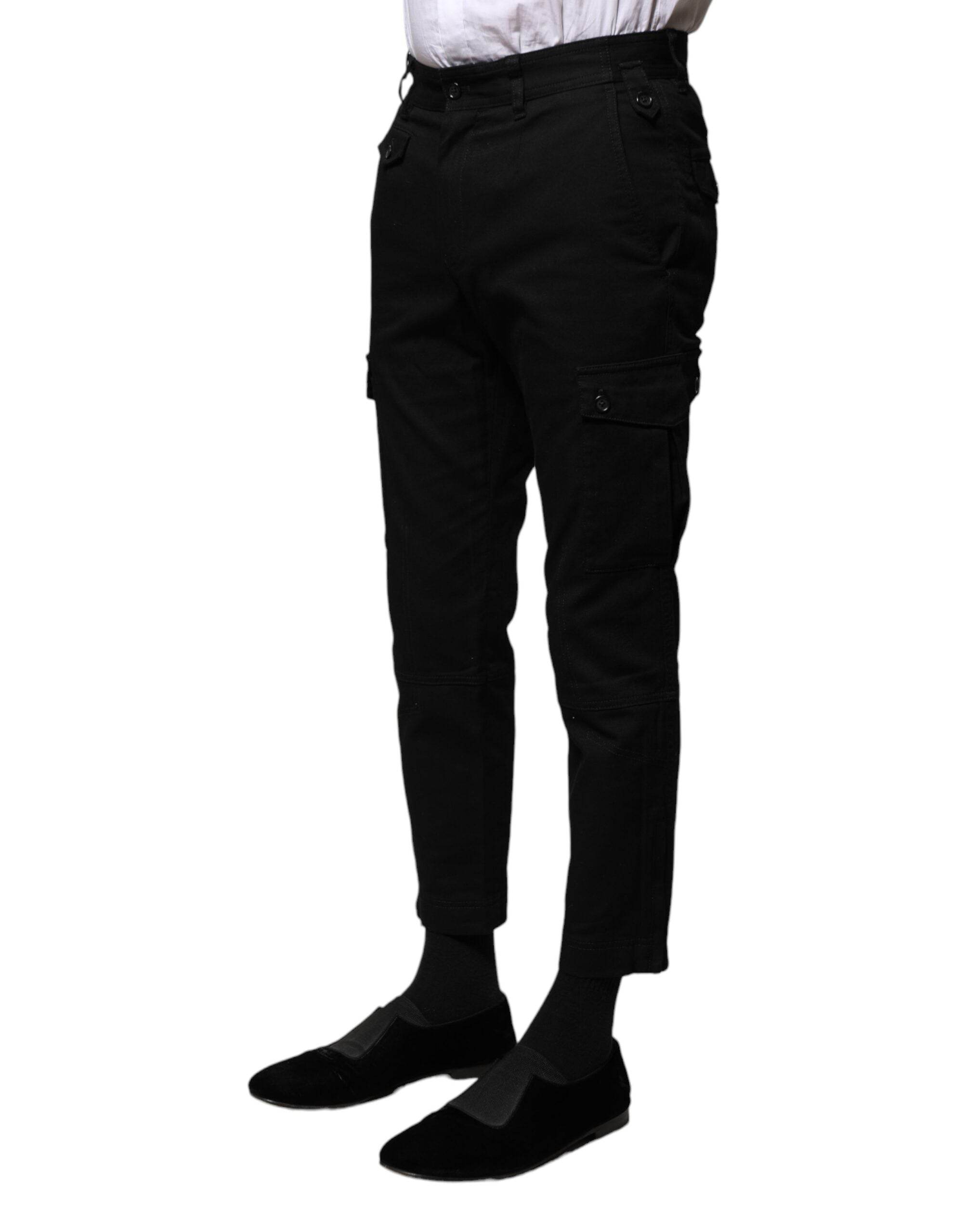 Dolce & Gabbana Black Cotton Formal Men Cropped Pants - Hilstor
