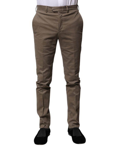BENCIVENGA Brown Cotton Tapered Formal Dress Pants - Hilstor