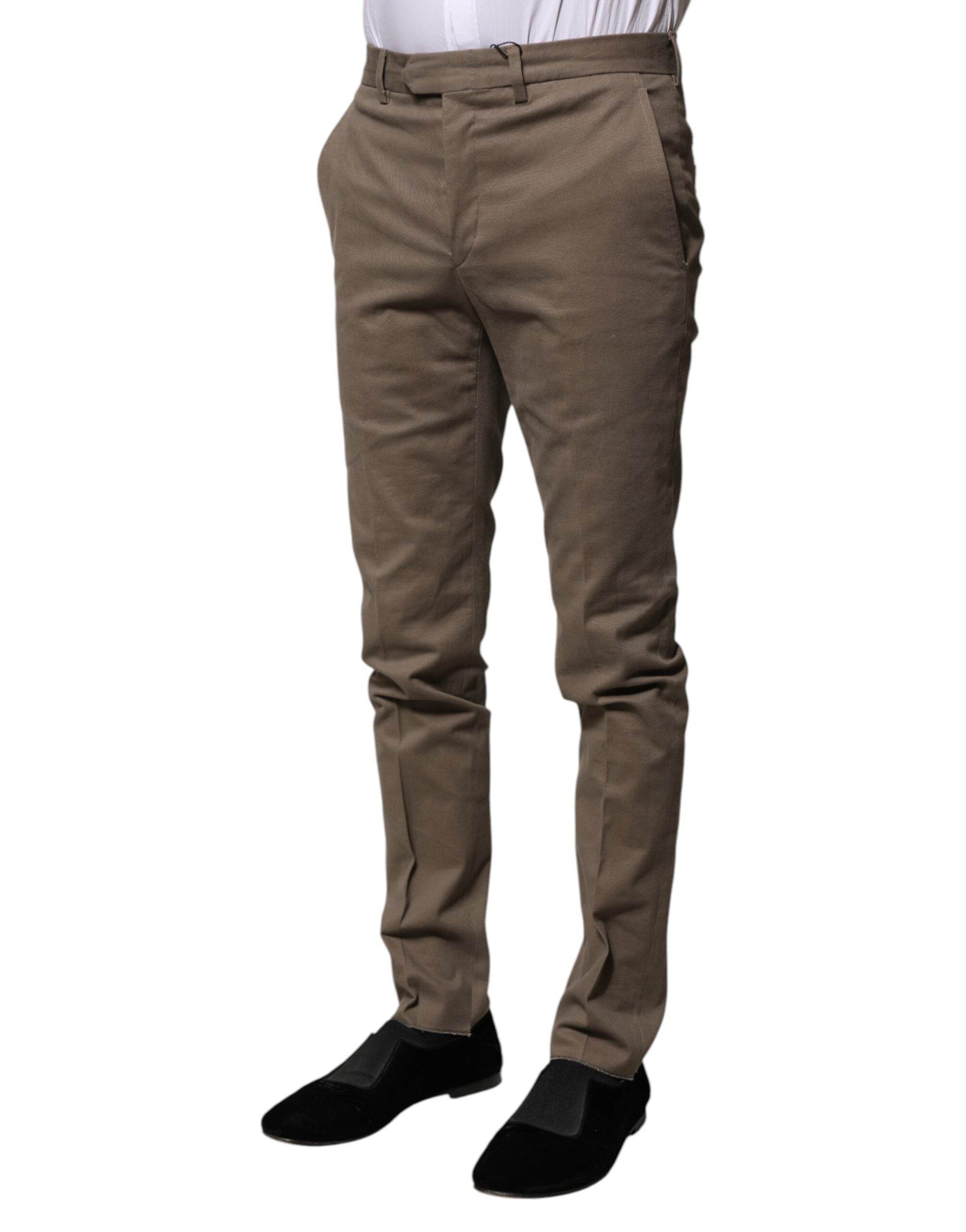 BENCIVENGA Brown Cotton Tapered Formal Dress Pants - Hilstor
