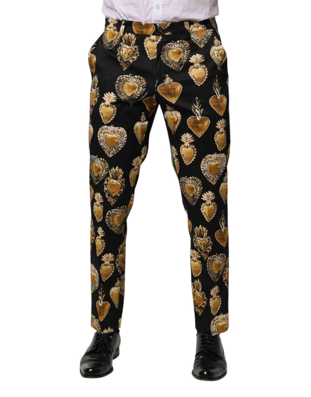 Dolce & Gabbana Black Gold Sacred Heart Print Pants - Hilstor