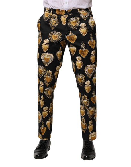 Dolce & Gabbana Black Gold Sacred Heart Print Pants - Hilstor