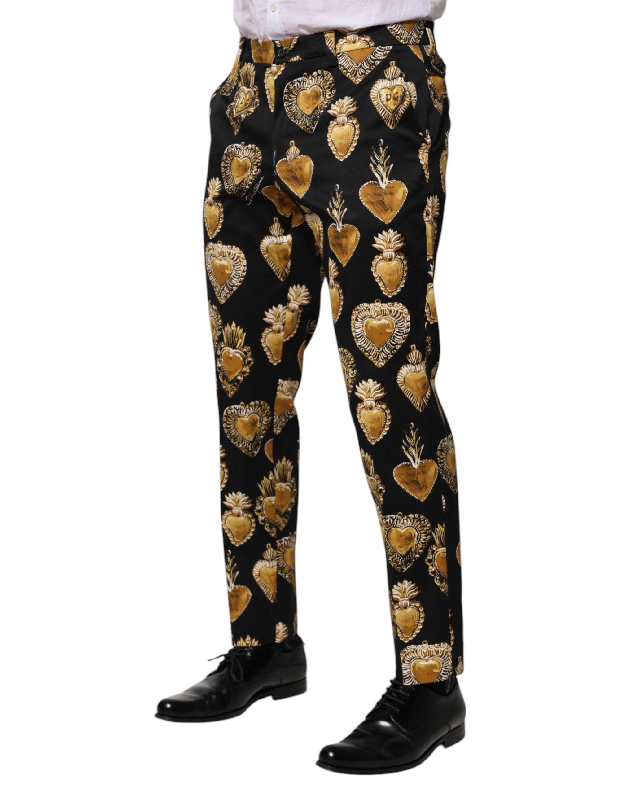 Dolce & Gabbana Black Gold Sacred Heart Print Pants - Hilstor