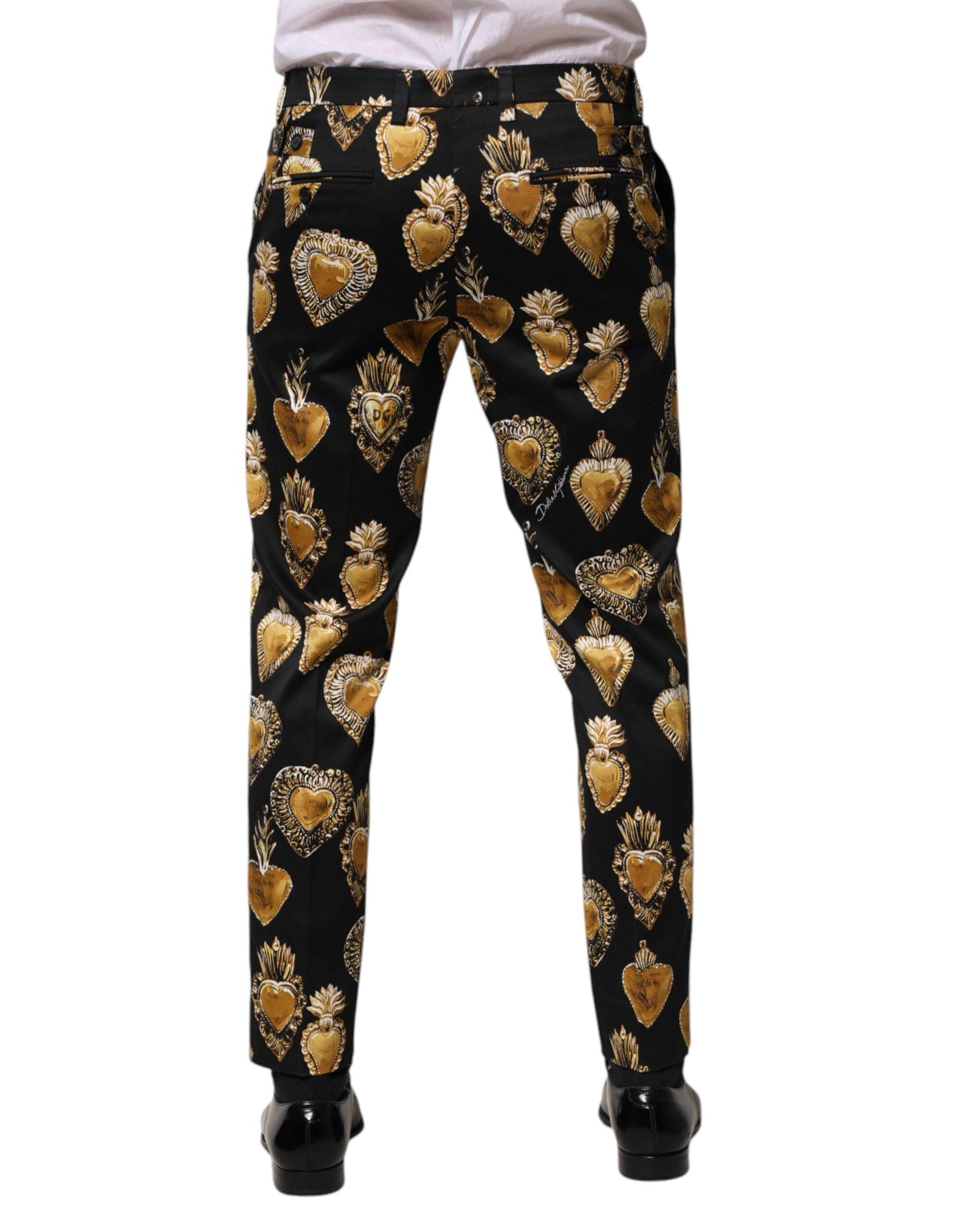 Dolce & Gabbana Black Gold Sacred Heart Print Pants - Hilstor