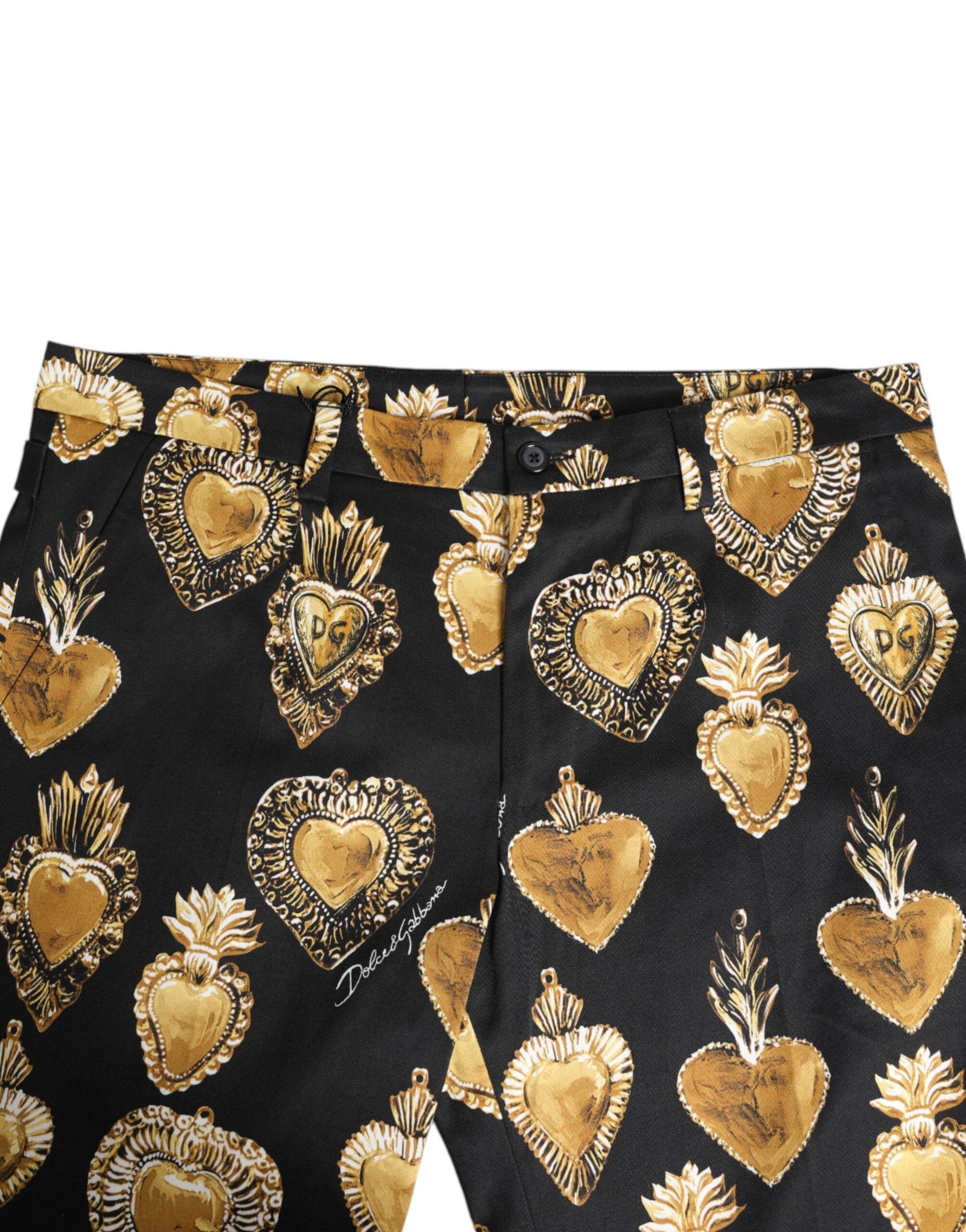 Dolce & Gabbana Black Gold Sacred Heart Print Pants - Hilstor