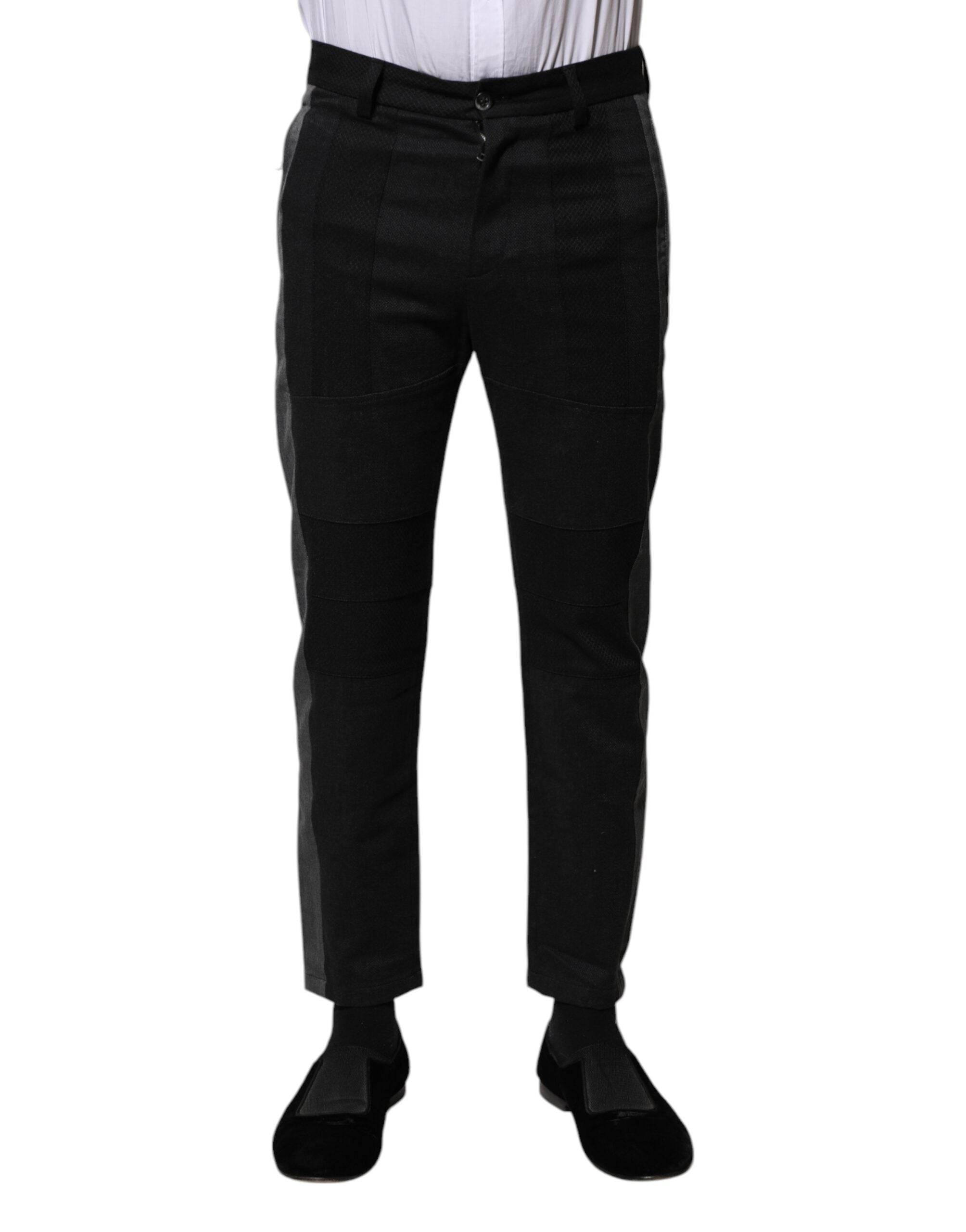 Dolce & Gabbana Black Gray Fantasy Cotton Formal Slim Pants - Hilstor