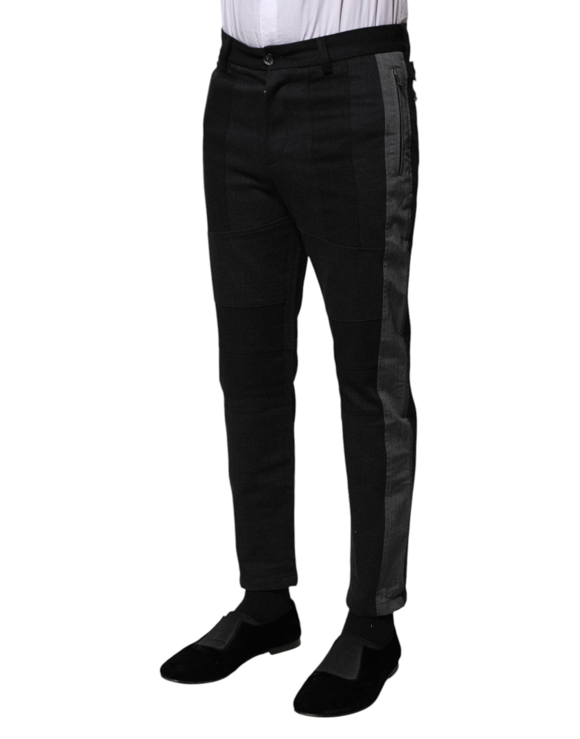 Dolce & Gabbana Black Gray Fantasy Cotton Formal Slim Pants - Hilstor