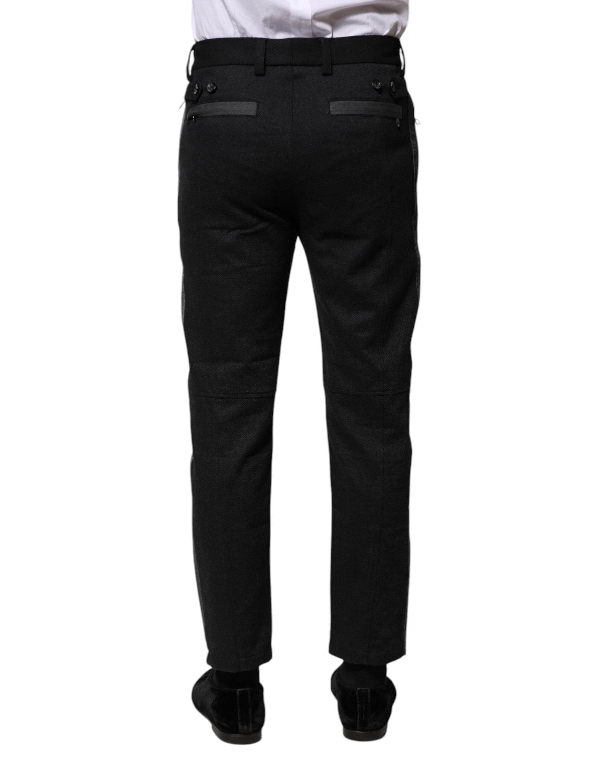 Dolce & Gabbana Black Gray Fantasy Cotton Formal Slim Pants - Hilstor