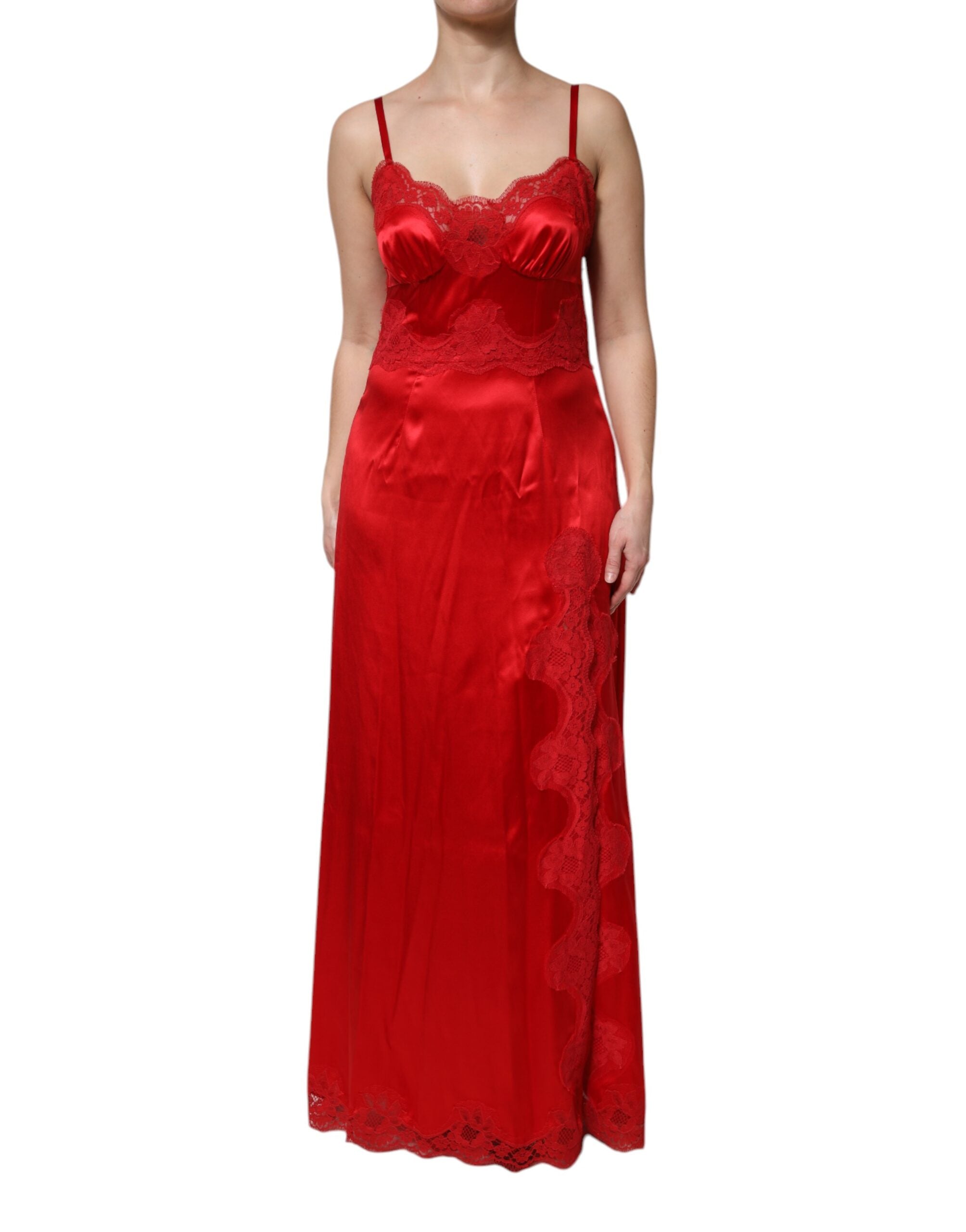 Dolce &amp; Gabbana Rød Silke Ærmeløs Maxi Lang Kjole